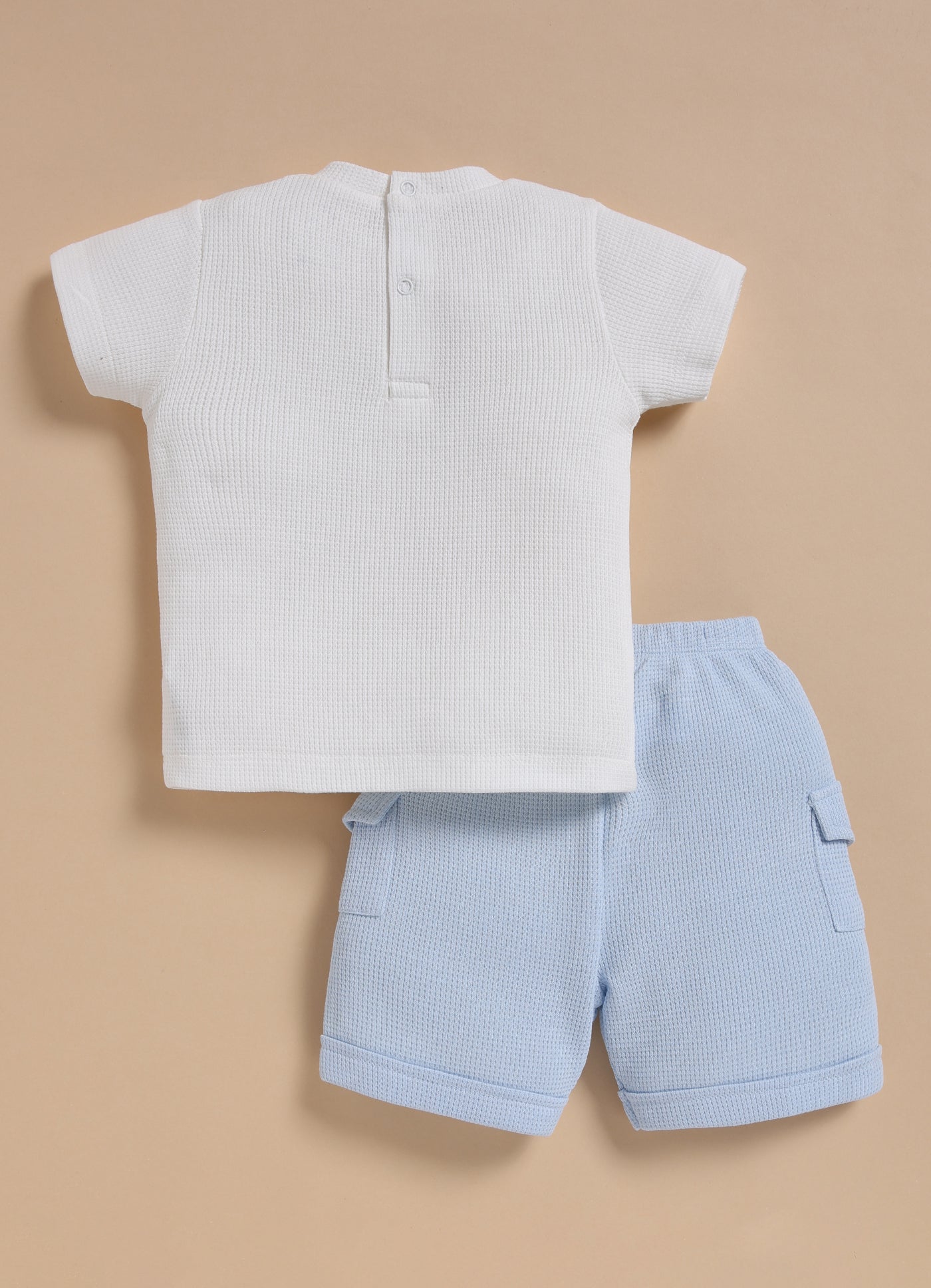 Half-Sleeve Top & Bottom For Boys - Sky Blue Train