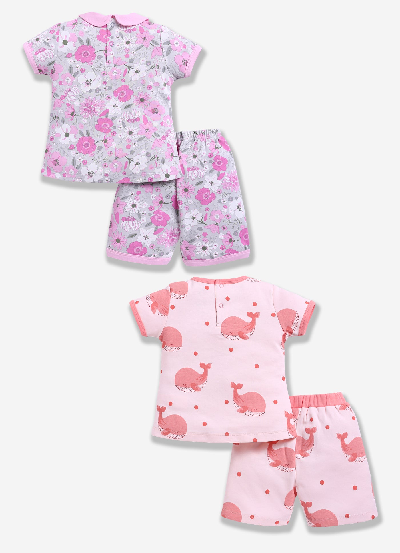 Half-Sleeve Top & Bottom For Girls - Salmon & Pink