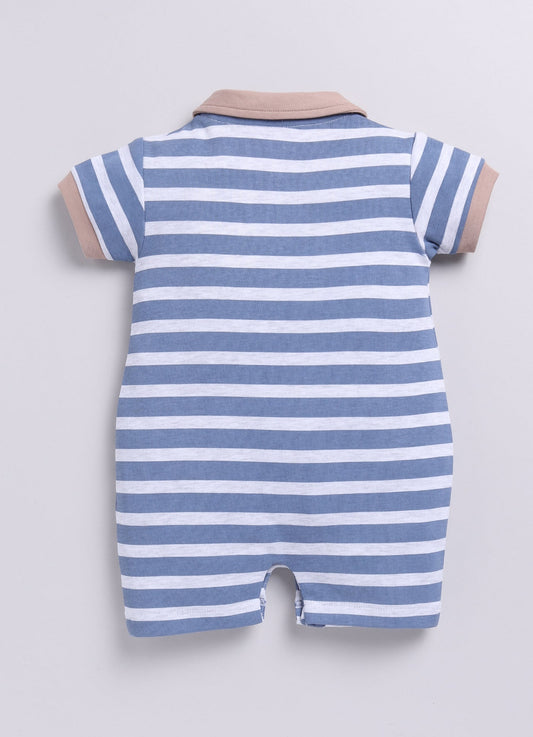 Short Sleeve Striped Polo Baby Boy Romper - Navy Blue