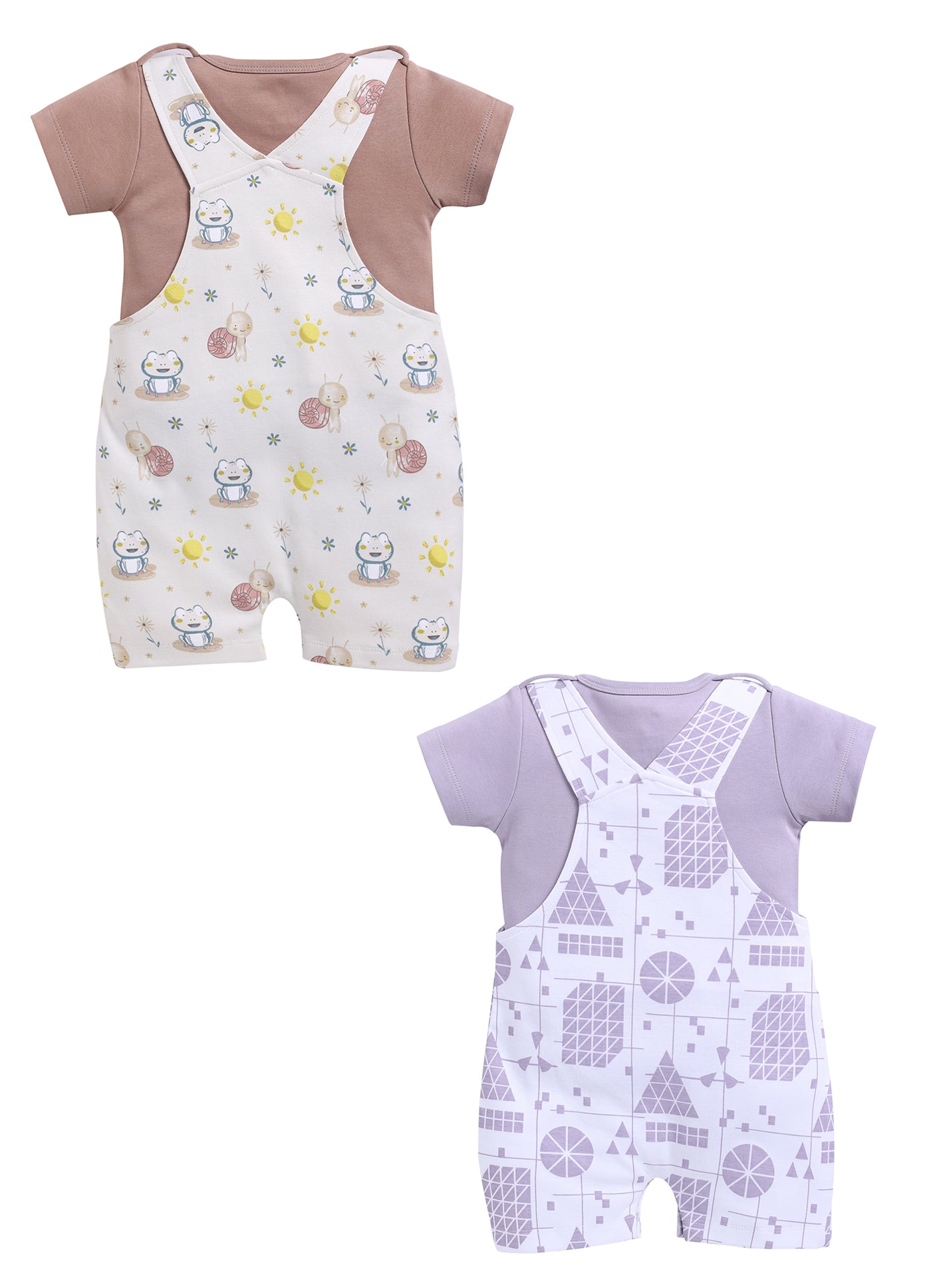 Half Sleeve Dungaree for Boys - Beige & Off-White