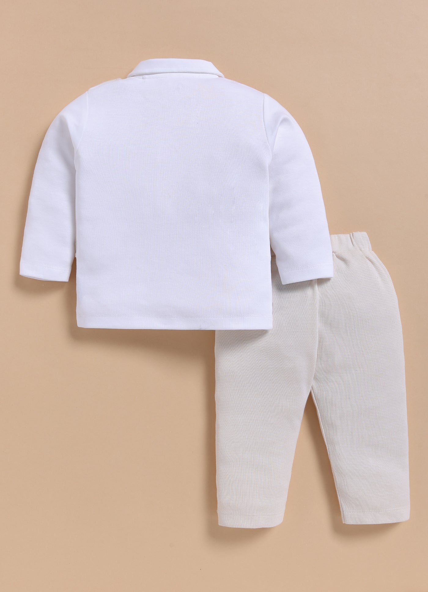 Full-Sleeve Top & Bottom Set for Boys with Jacket – Beige