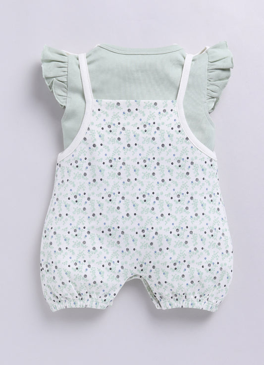 Baby Girl Light Green Floral Romper with Bows-PISTA GREEN
