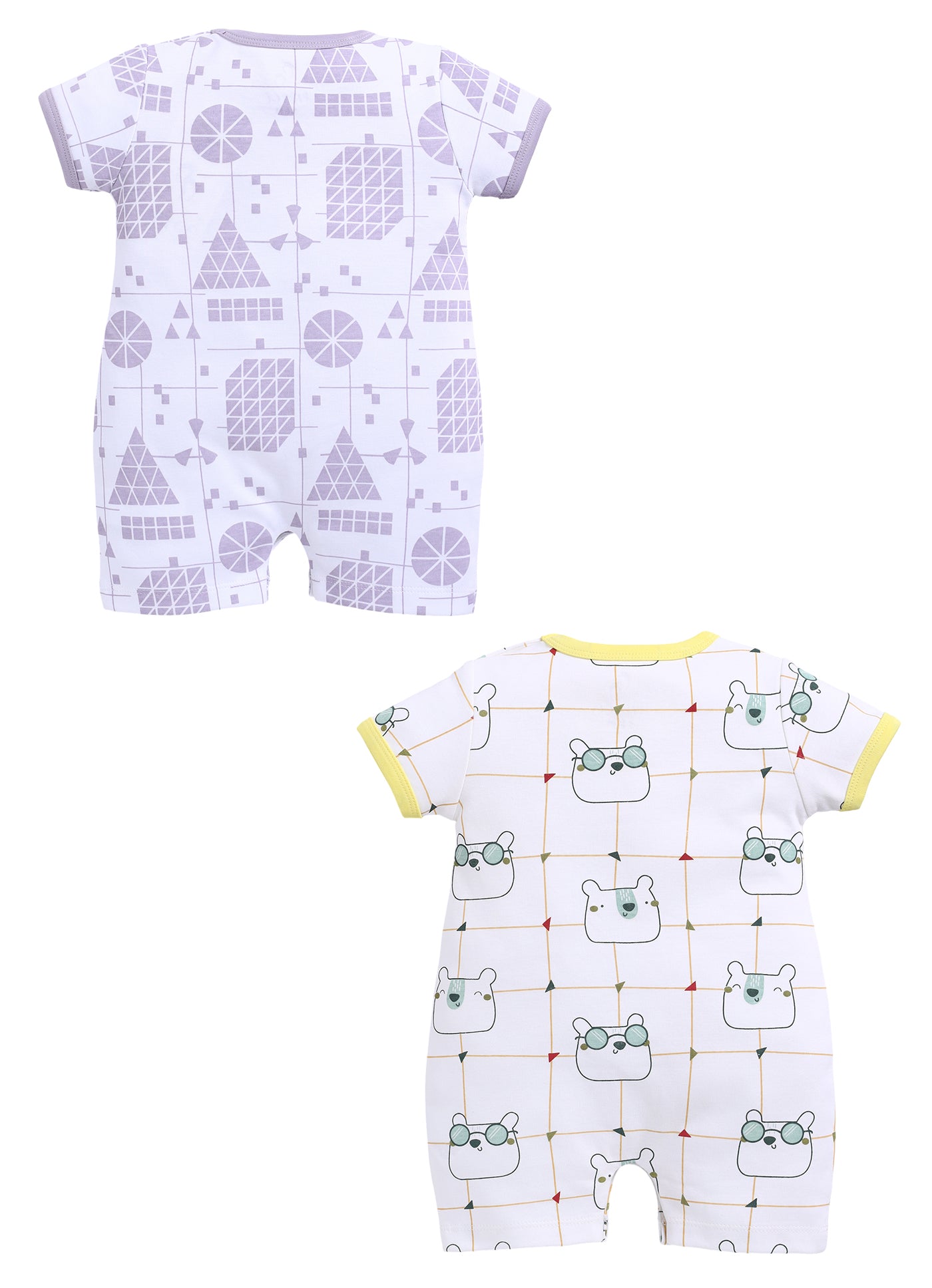 Half Sleeve Romper for Boys - Off-White & Green