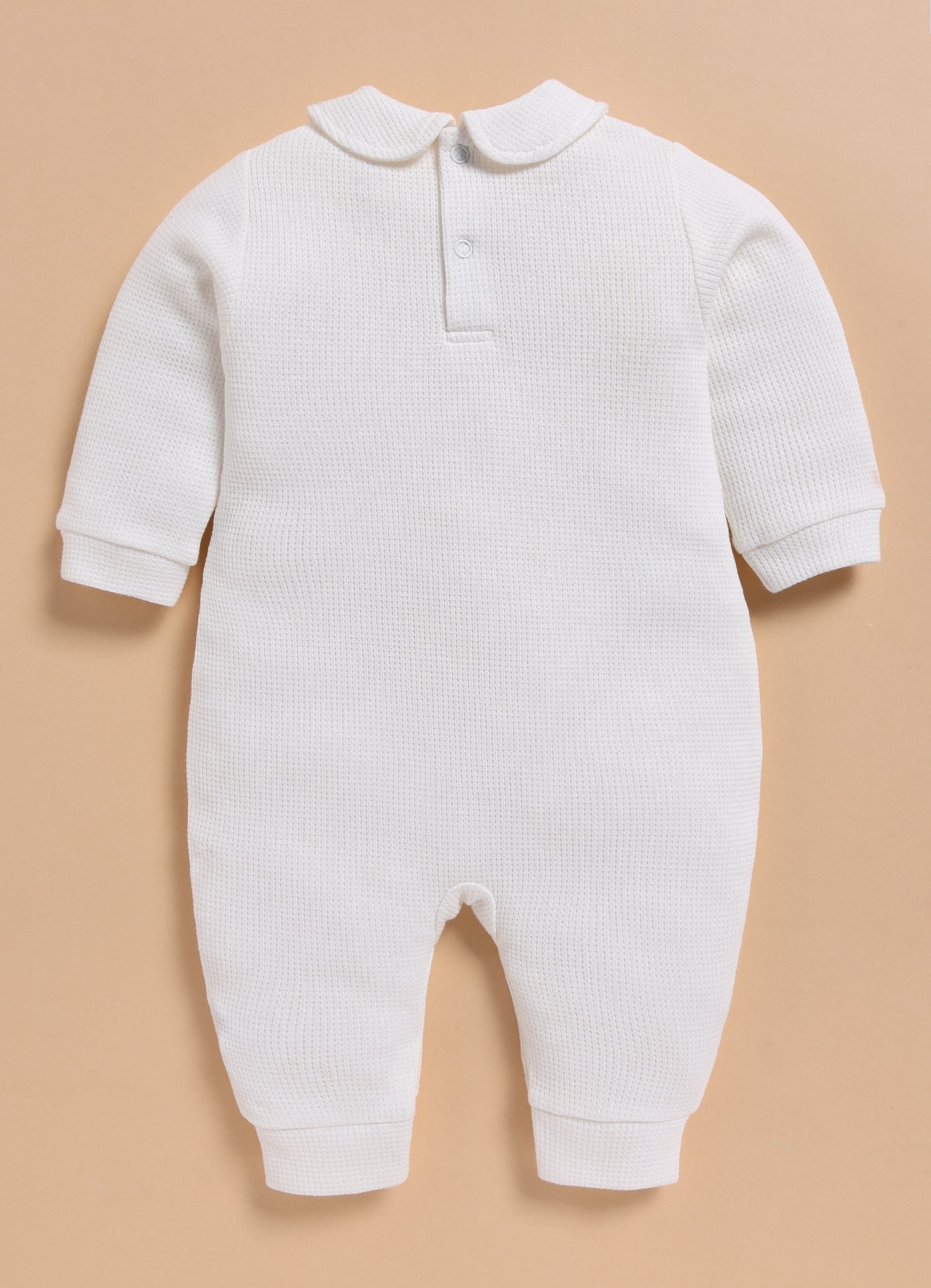 Full Sleeve Romper for Girls - White Waffle Knit