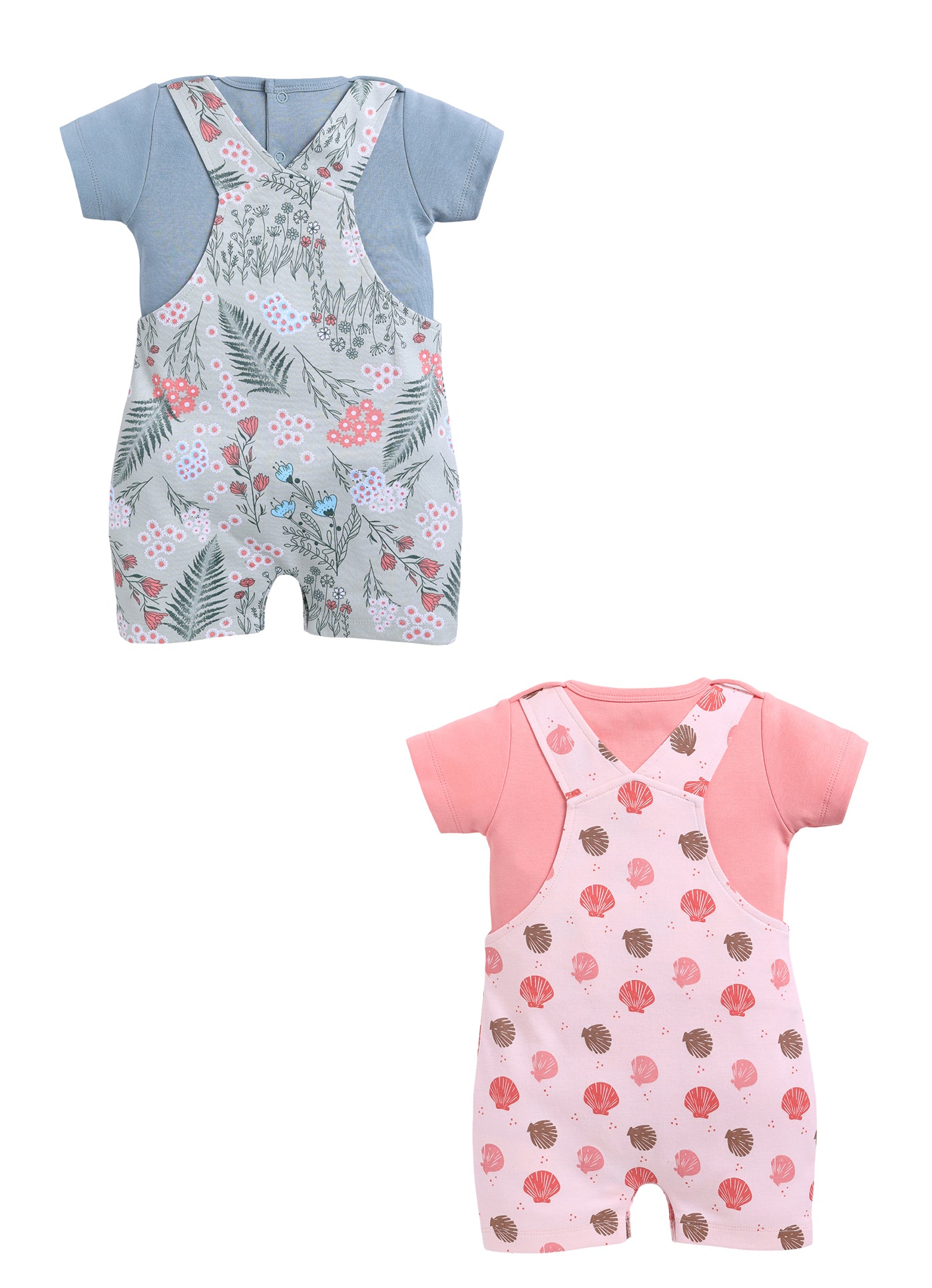 Half Sleeve Dungaree for Girls - Sage & Coral