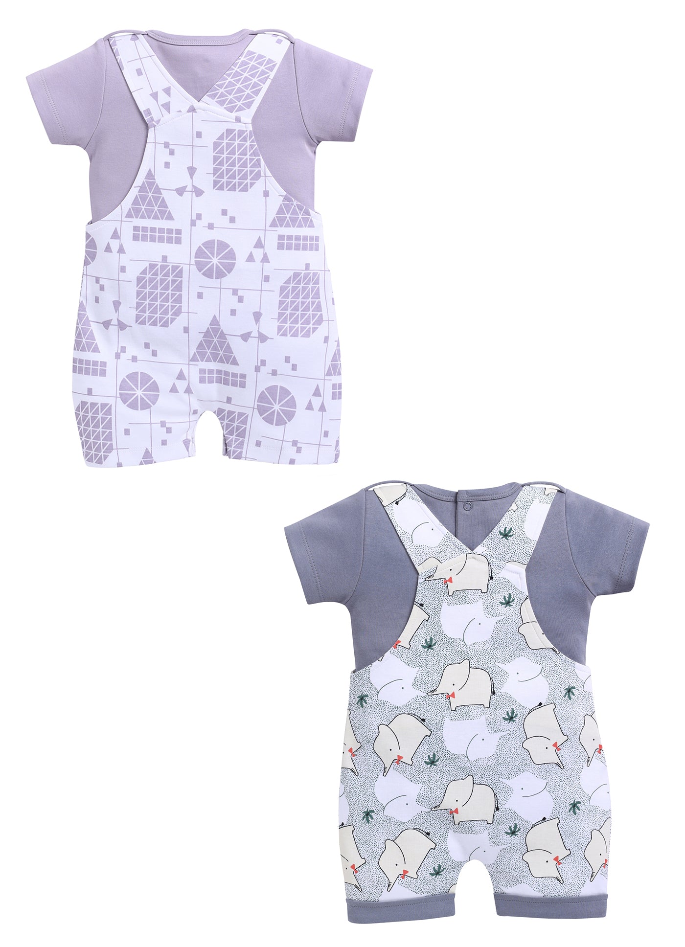 Half Sleeve Dungaree for Boys - Light Green & Off-White