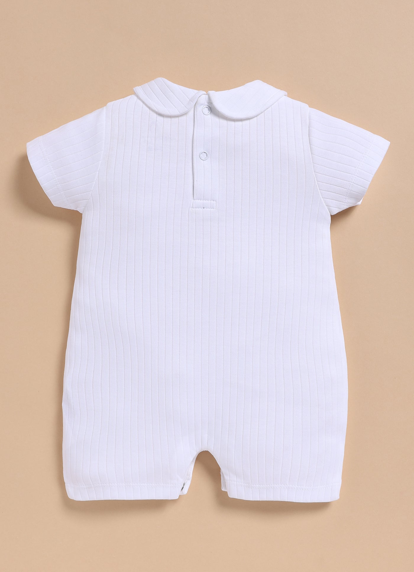 Half-Sleeve Romper for Girls – White Classic Elegance