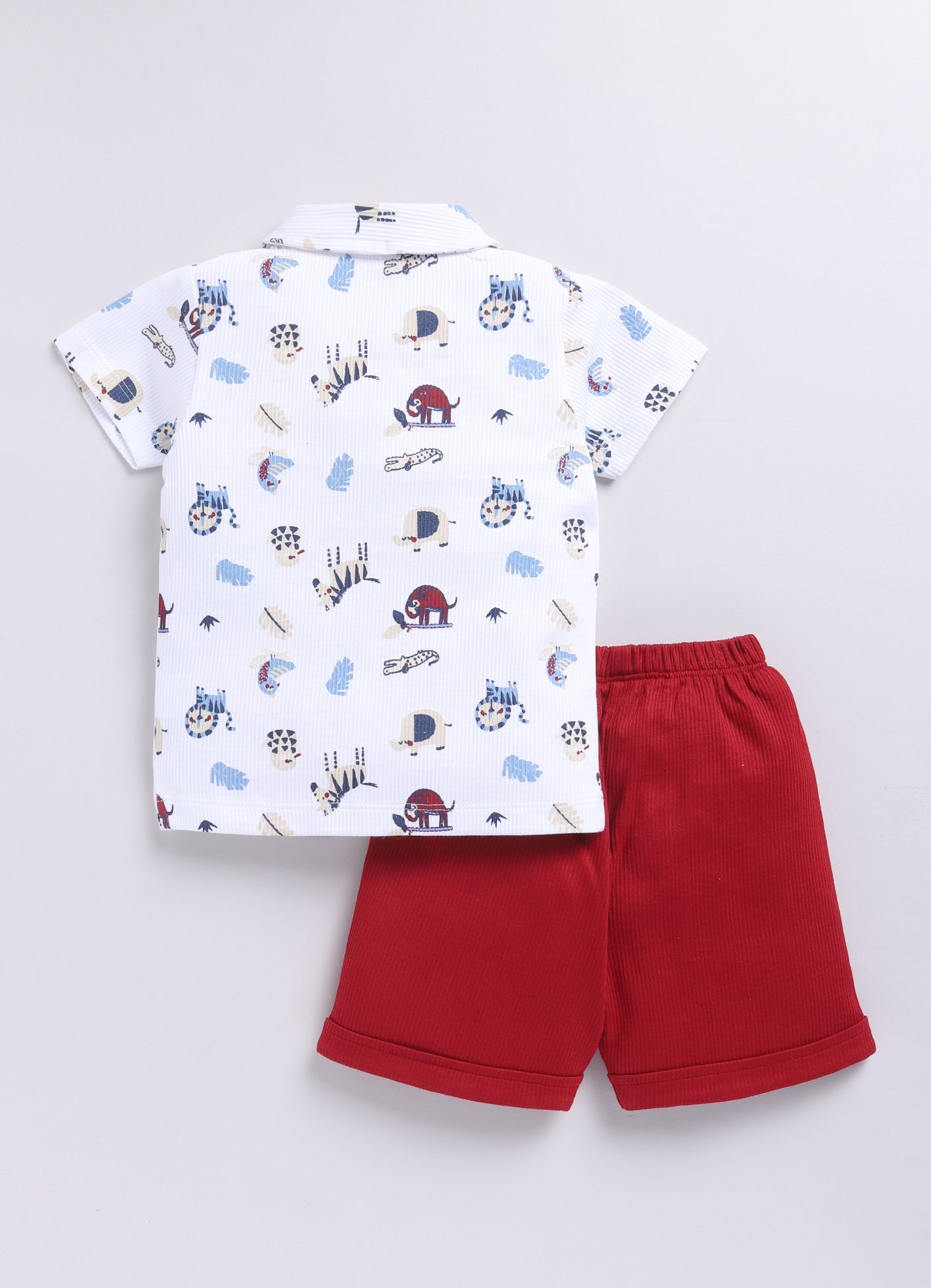 Safari Style Animal Print Half T Shirt & Short Set-Red