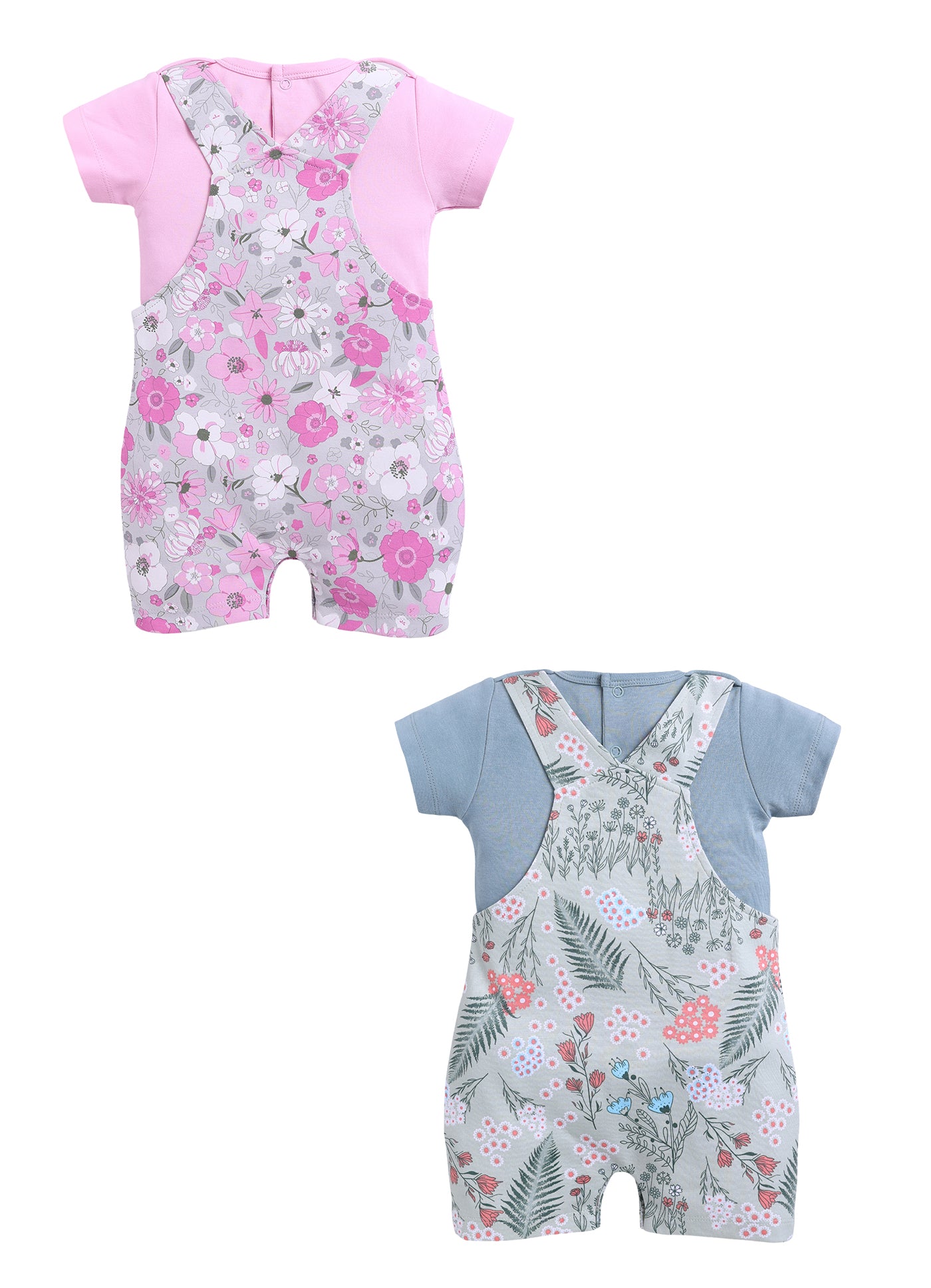 Half Sleeve Dungaree for Girls - Pink & Sage