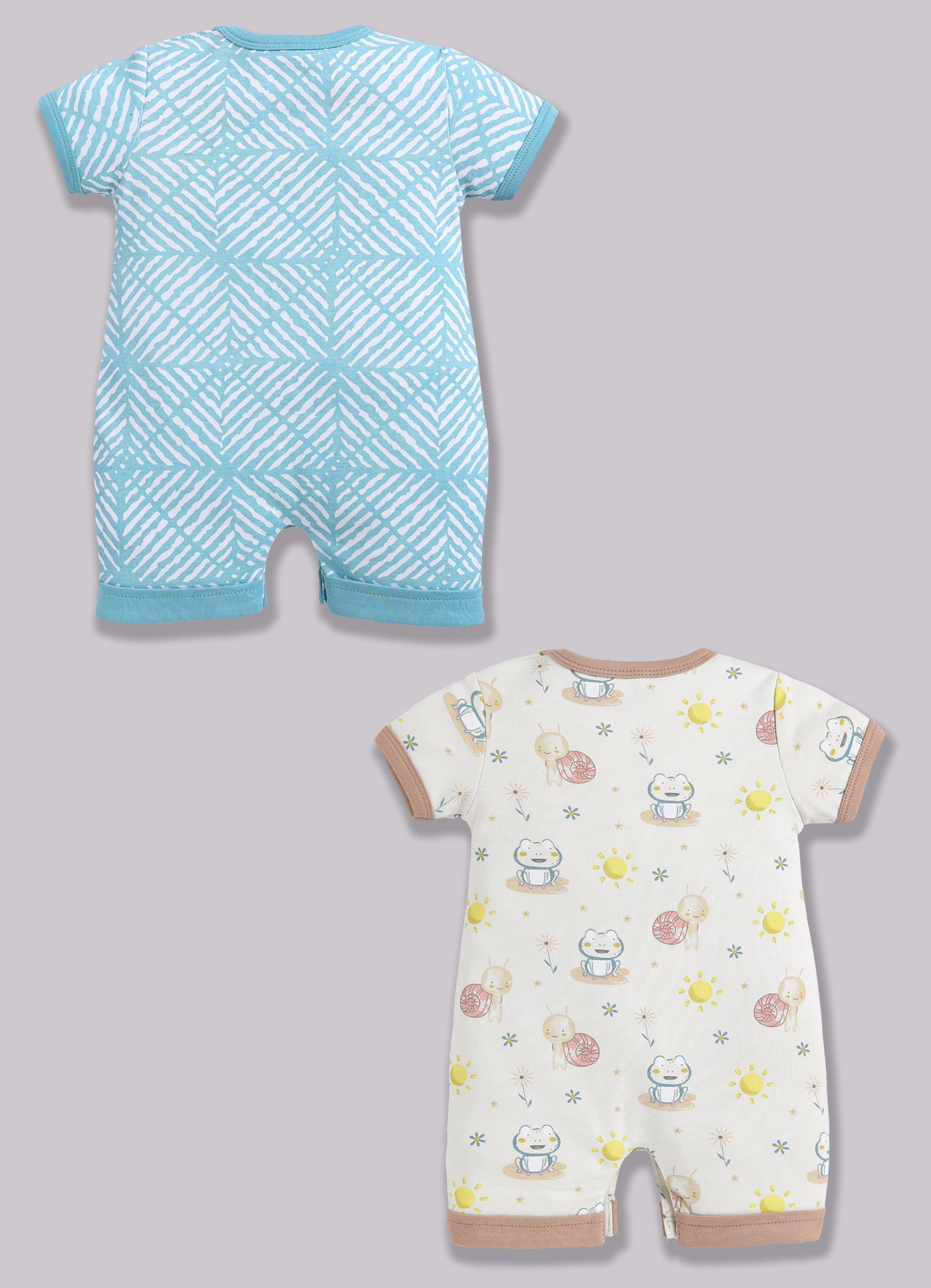 Half Sleeve Romper for Boys - Sea Green & Beige