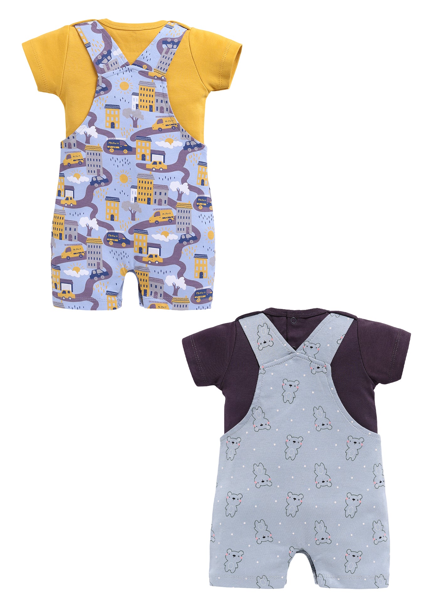 Half Sleeve Dungaree for Boys - Slate Grey & Yellow