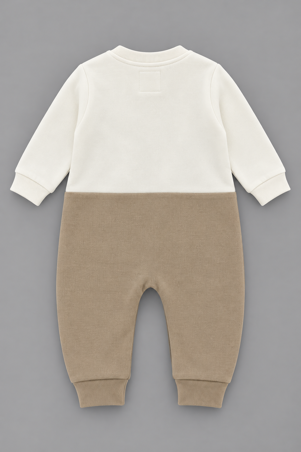 Animal Embroidered Full Sleeve Romper for Boys - Off-White & Beige