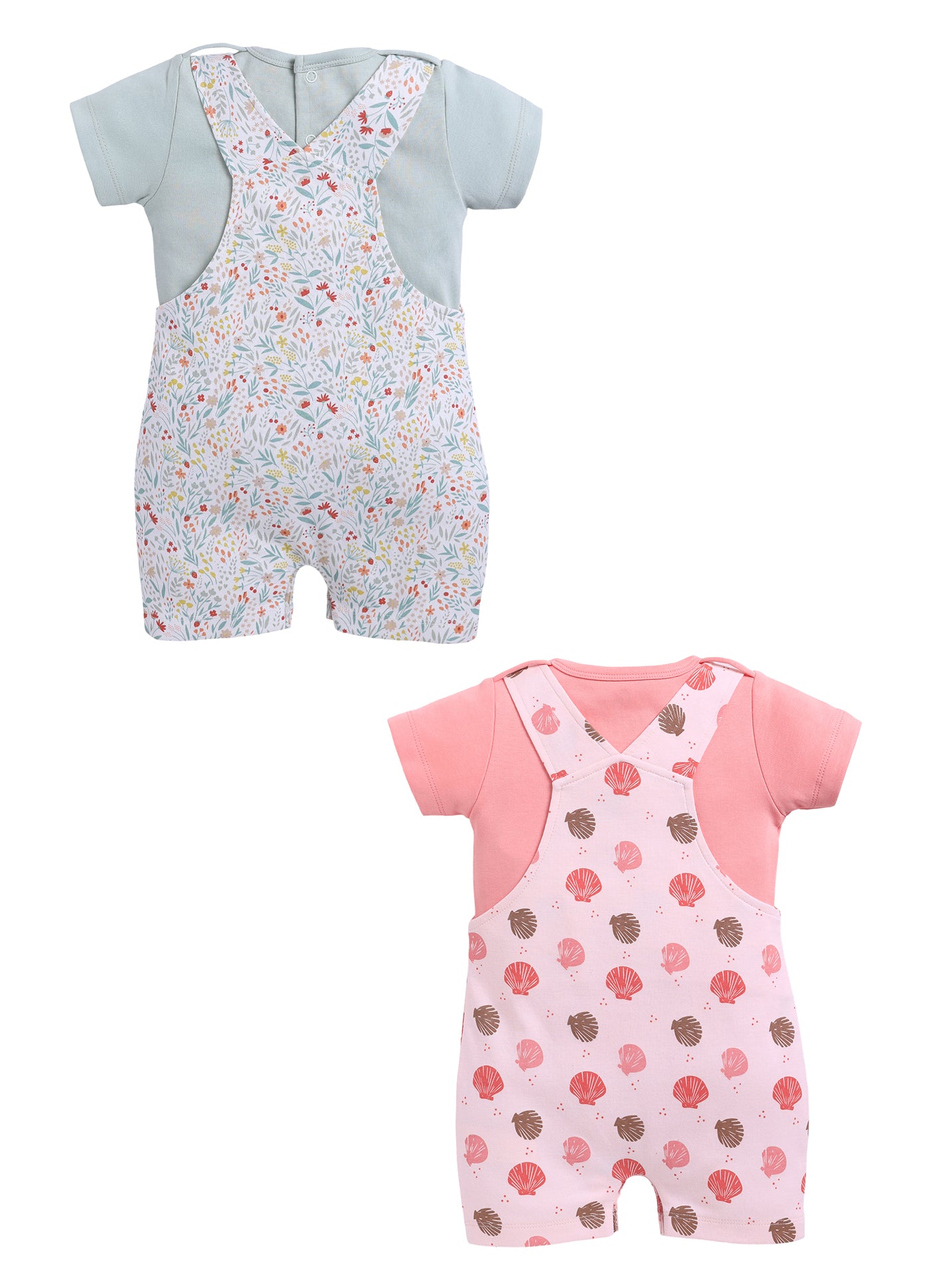 Half Sleeve Dungaree for Girls - Mint & Coral