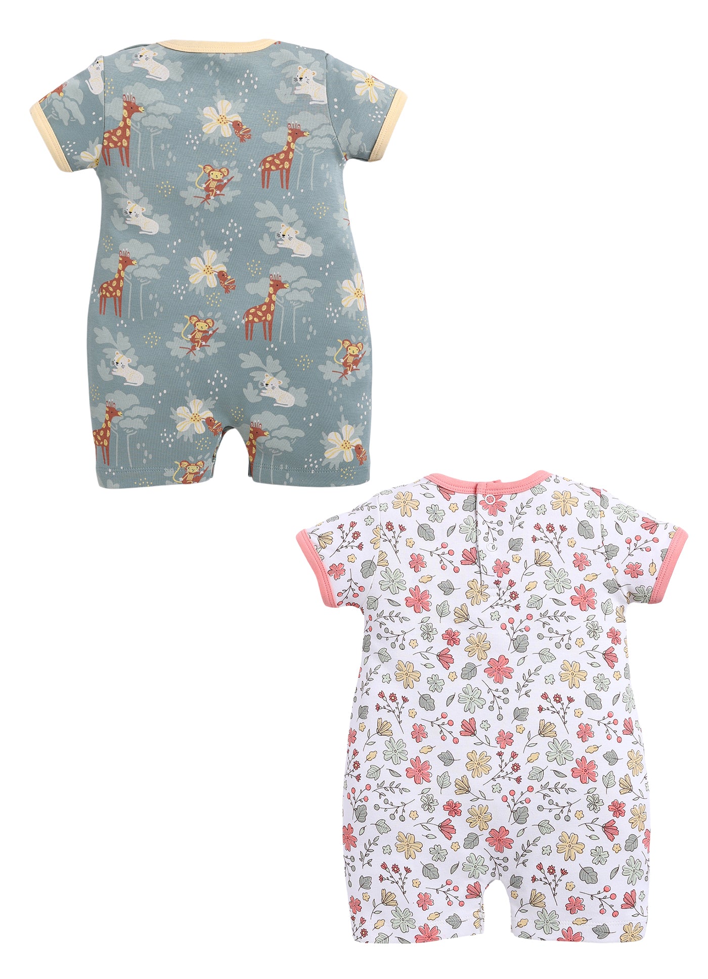 Half Sleeve Romper for Girls - Teal & Olive