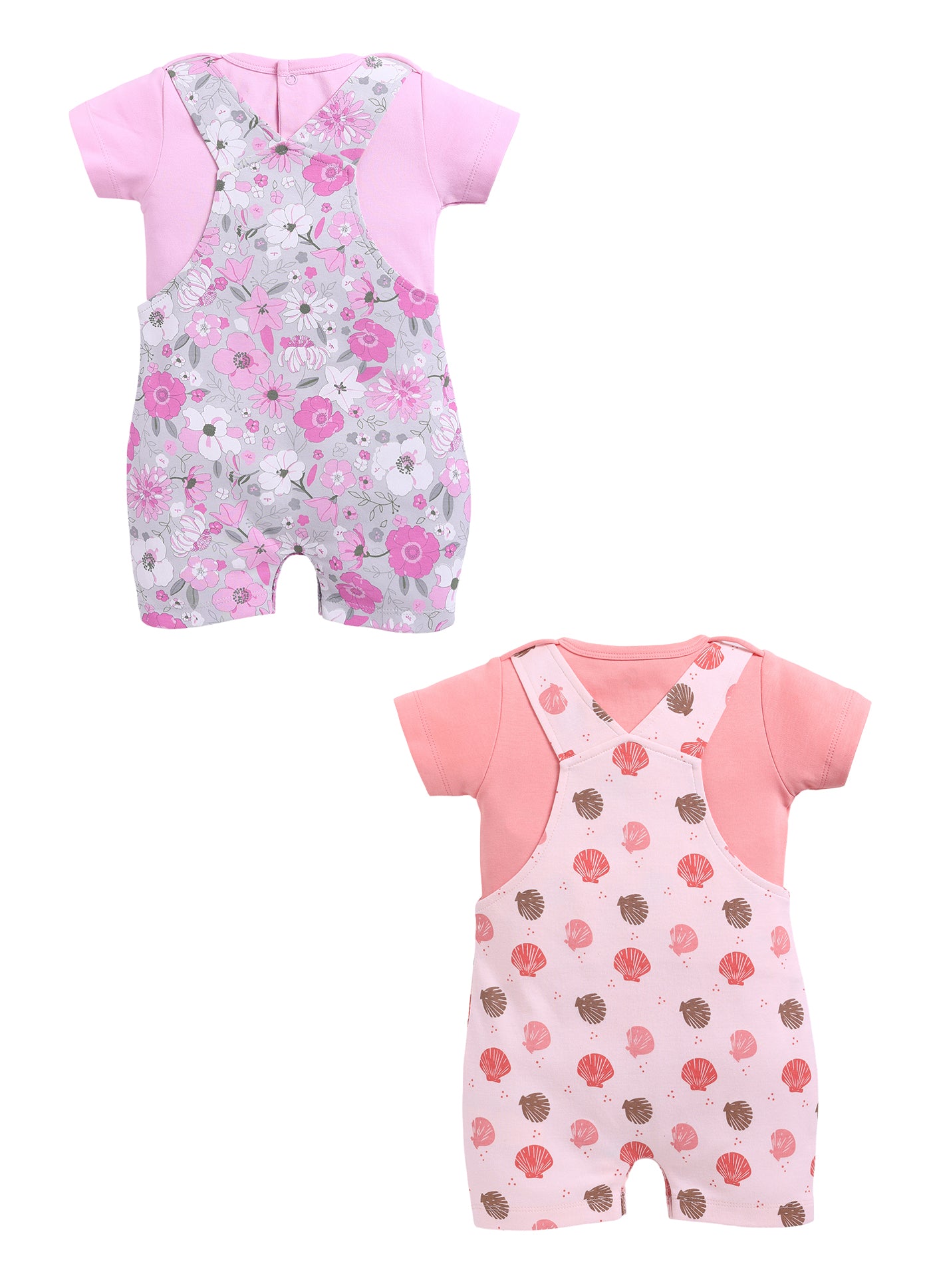 Half Sleeve Dungaree for Girls - Pink & Coral
