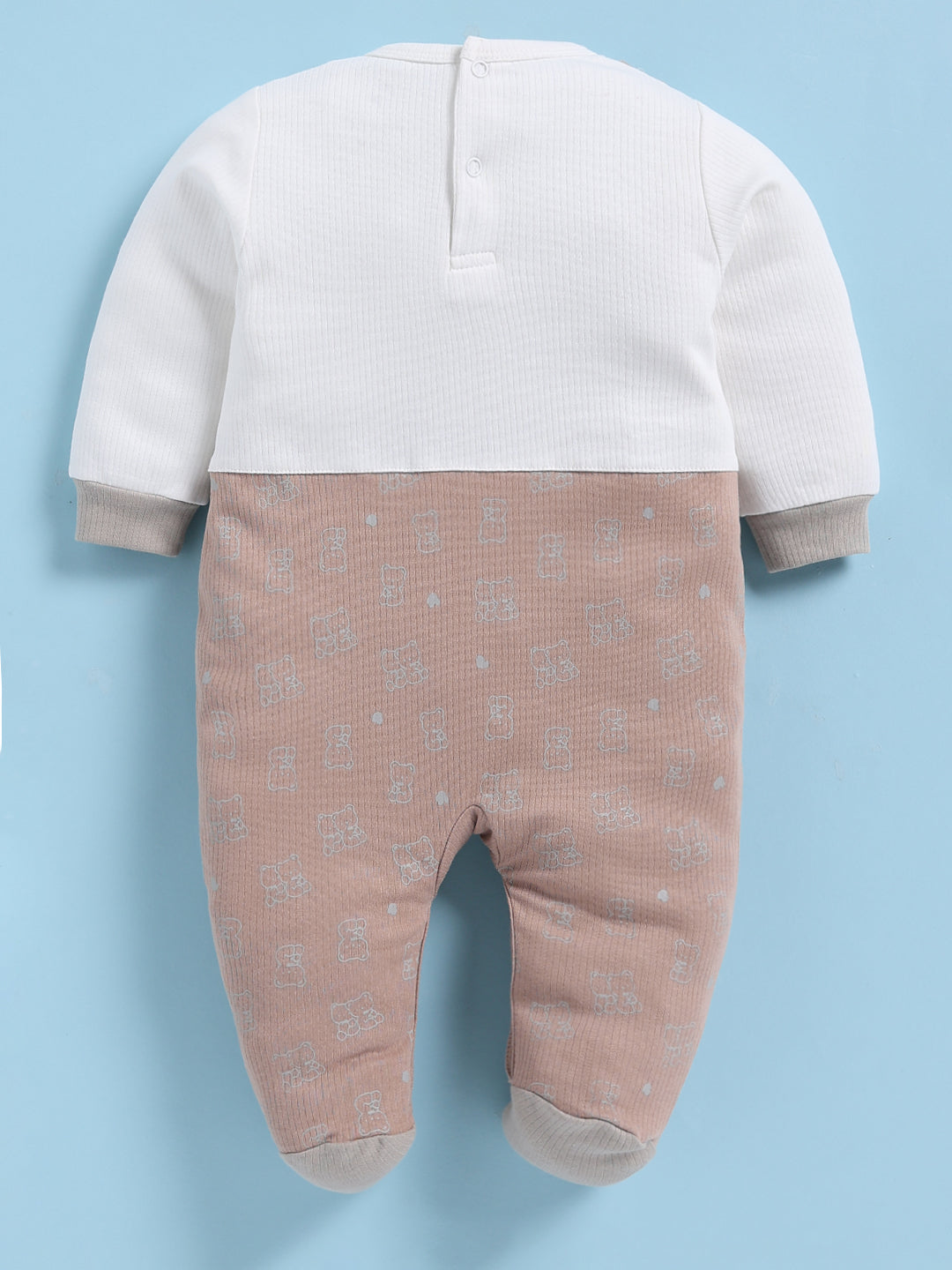 Full Sleeve Romper for Boys – Beige Grey Style Ribbed Footie