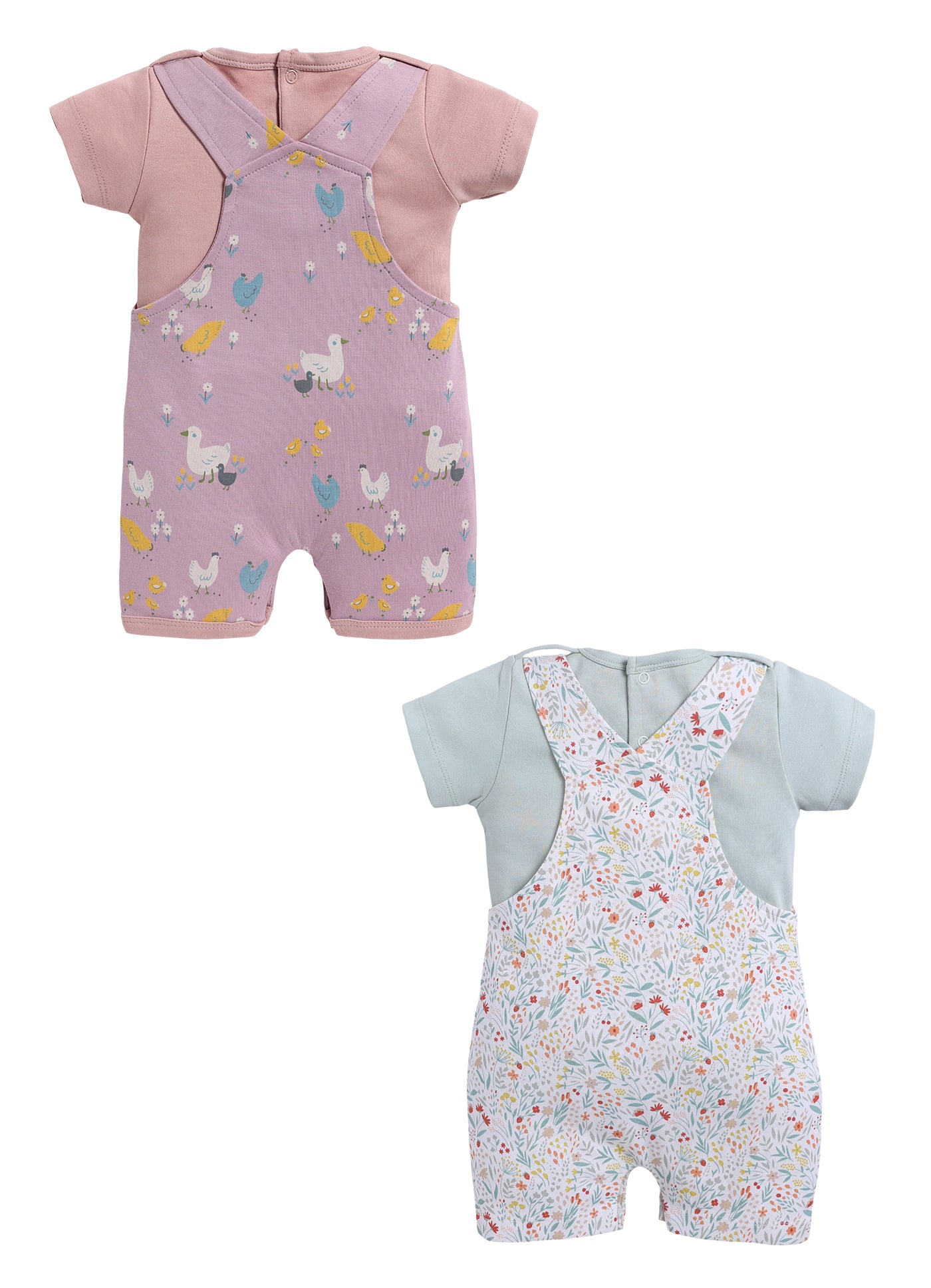 Half Sleeve Dungaree for Girls - Mint & Stone