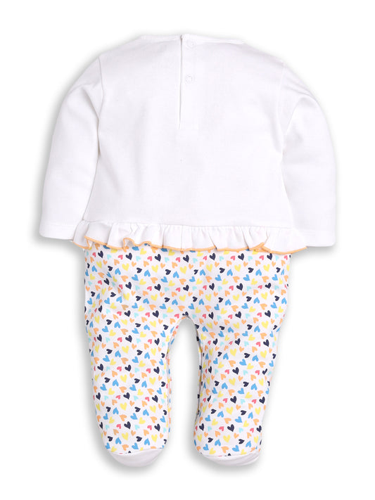 BABY GO 100% Pure Cotton Full Sleeves Rompers/Bodysuit/Sleepsuit for Baby Girl-WHITE