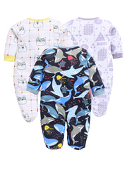 Full Sleeve Romper for Boys - Off-White & Green & Navy