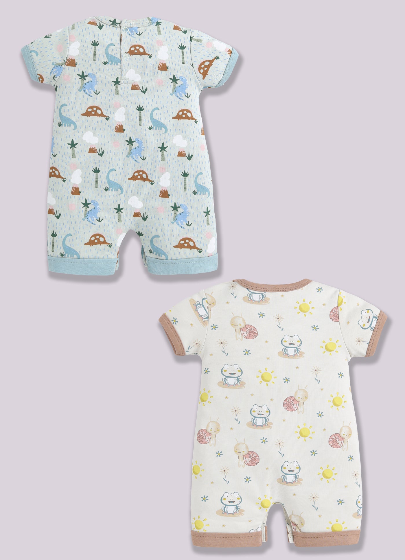 Half Sleeve Romper for Boys - Pista Green & Beige