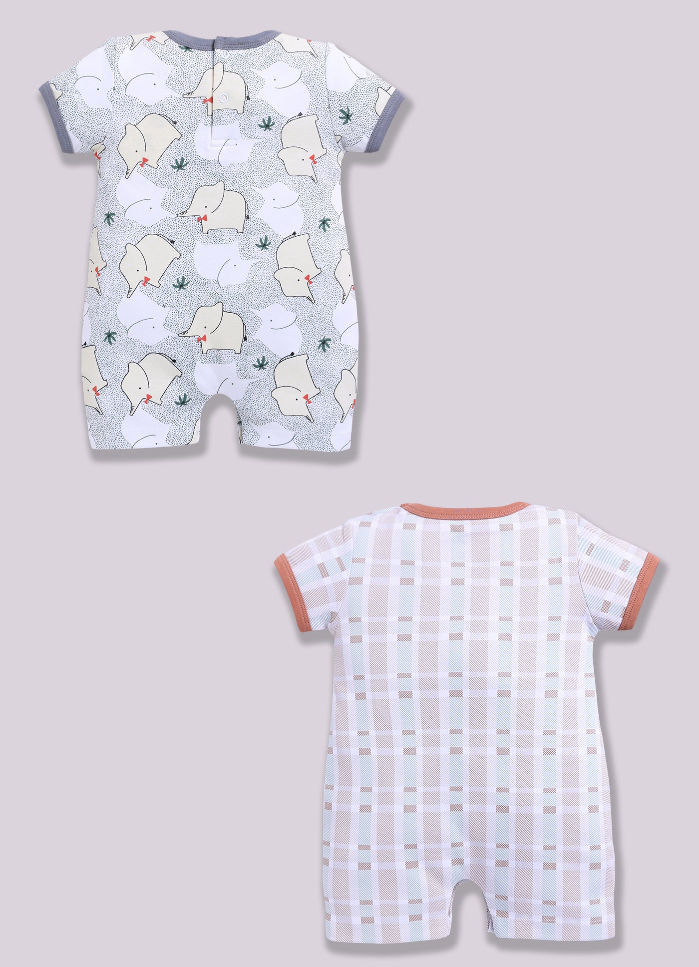 Half Sleeve Romper for Boys - Light Green & Tan