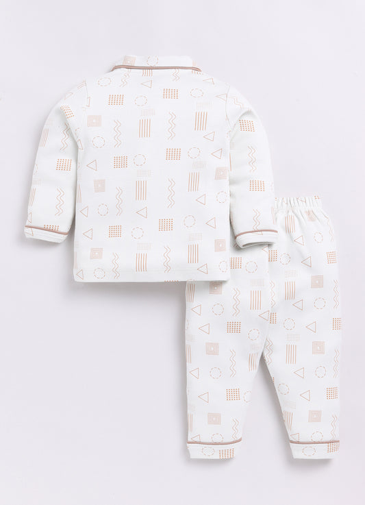 Baby Boy Comfy Full Sleeve Night Suit-OFF White