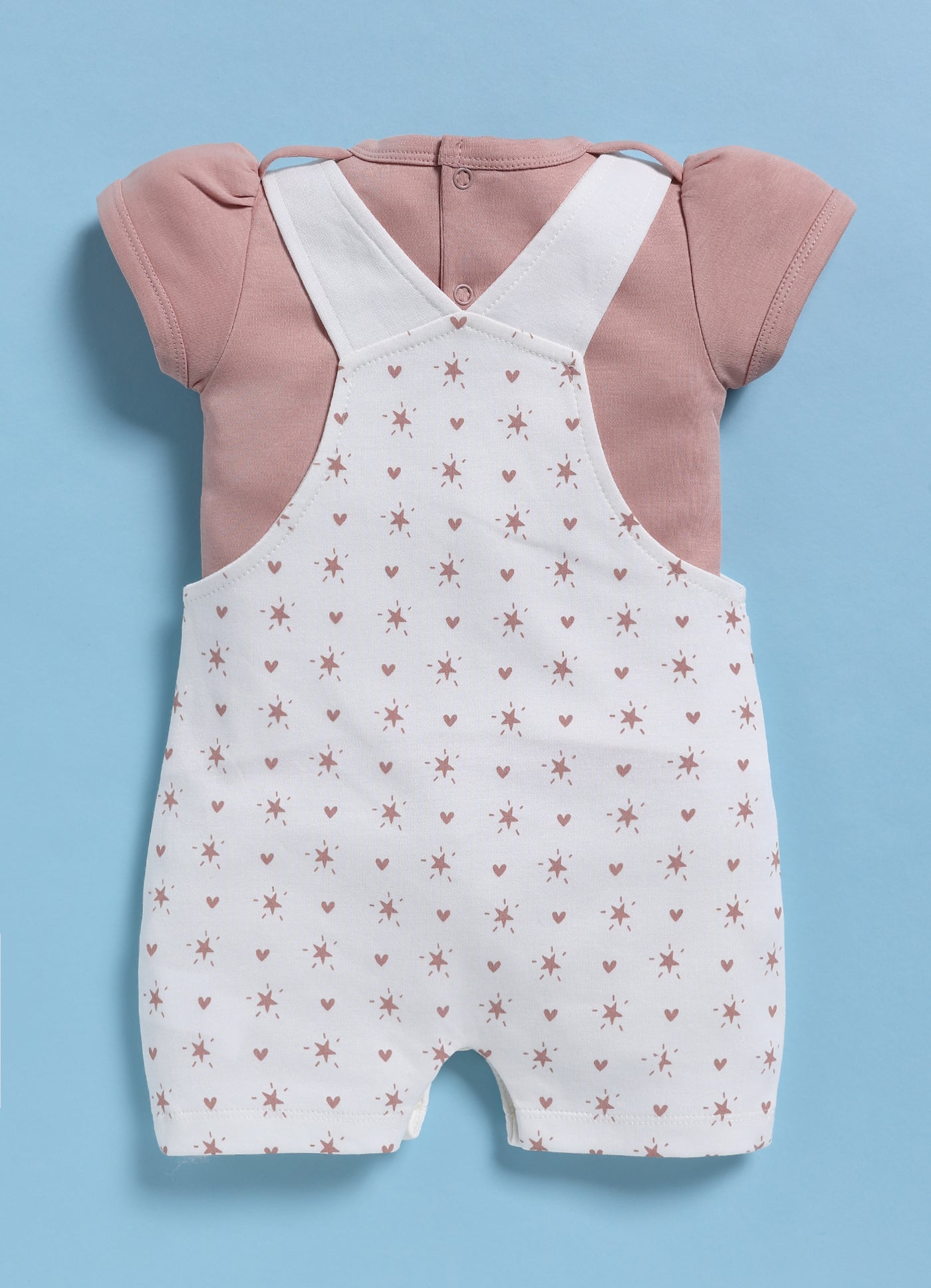 Half Sleeve Dungaree for Girls - Peach Happy Kitty