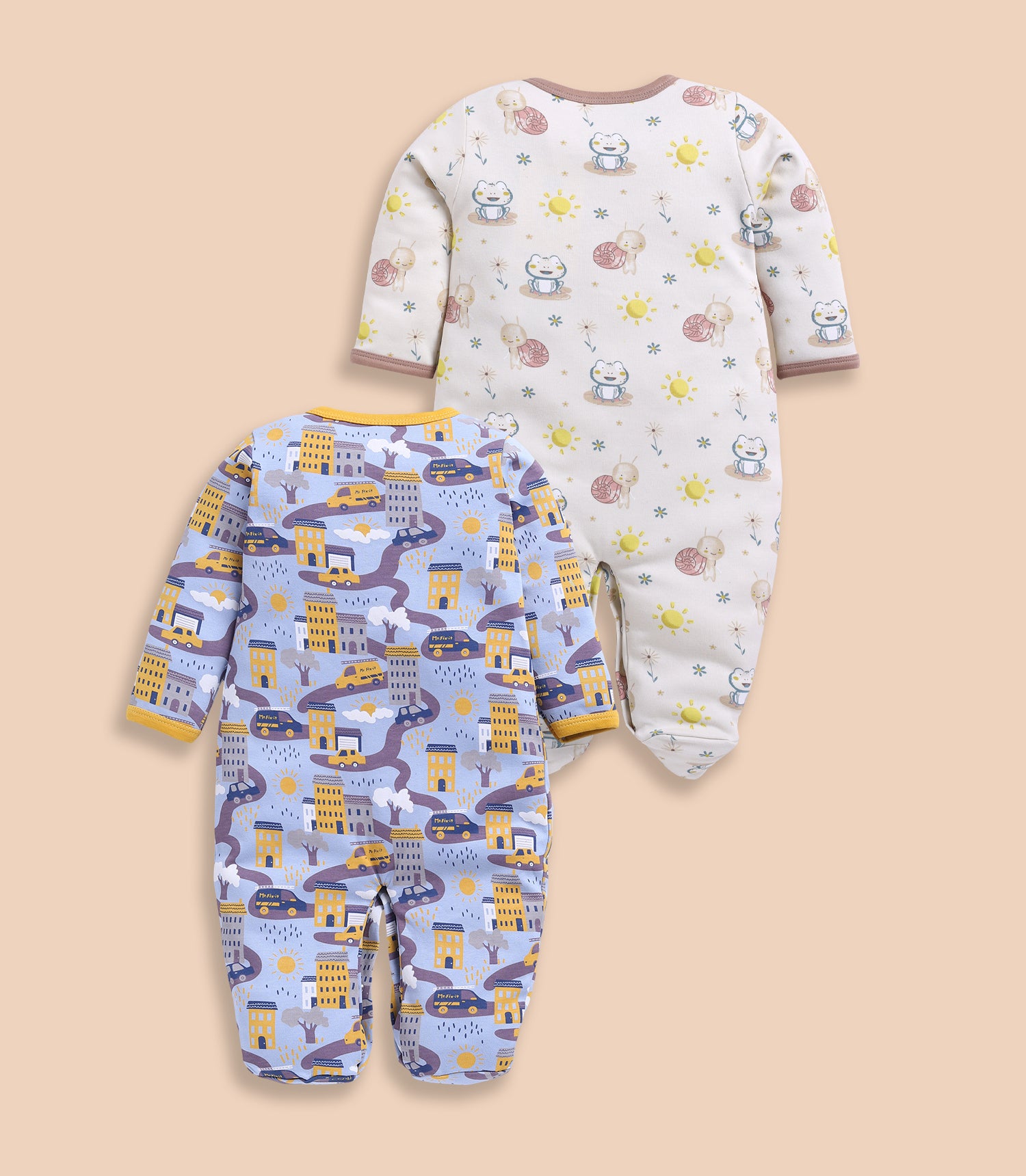 Full Sleeve Romper for Boys - Yellow & Beige