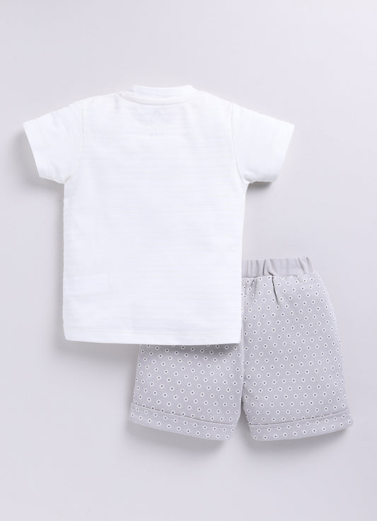 Baby Boy Bunny Half T-Shirt and Polka Dot Shorts Set-Pista Green