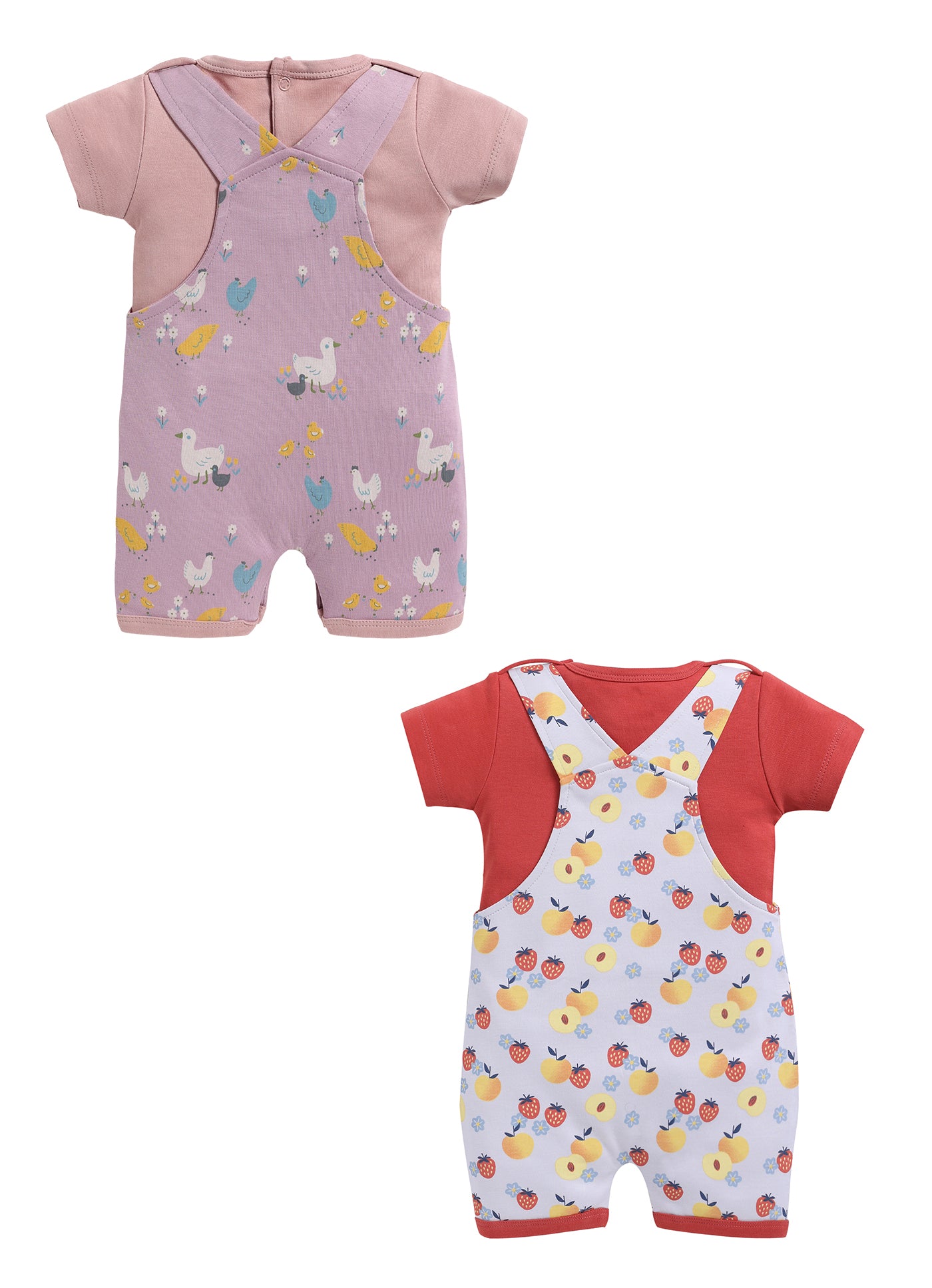 Half Sleeve Dungaree for Girls - Peach & Stone