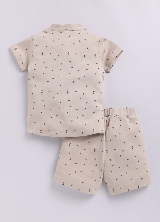 Printed Half T Shirt & Shorts Set For Baby Boy-Beige