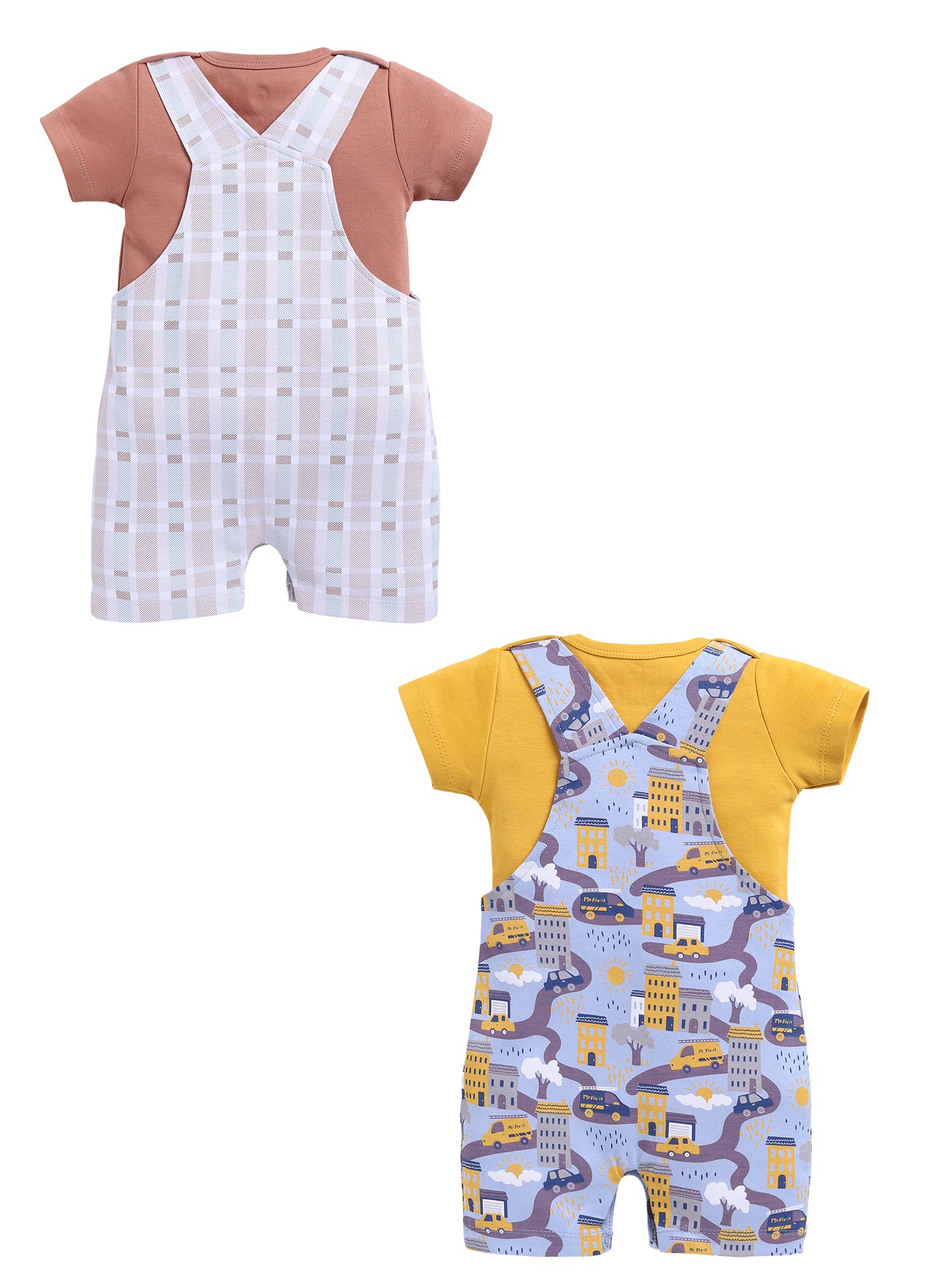 Half Sleeve Dungaree for Boys - Yellow & Tan