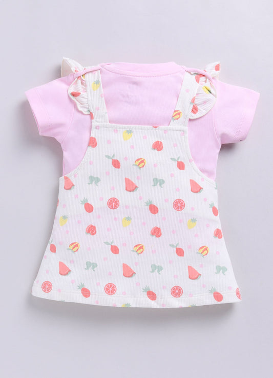 Baby Girl Floral Pinafore Dress with Cute Pockets-PINK