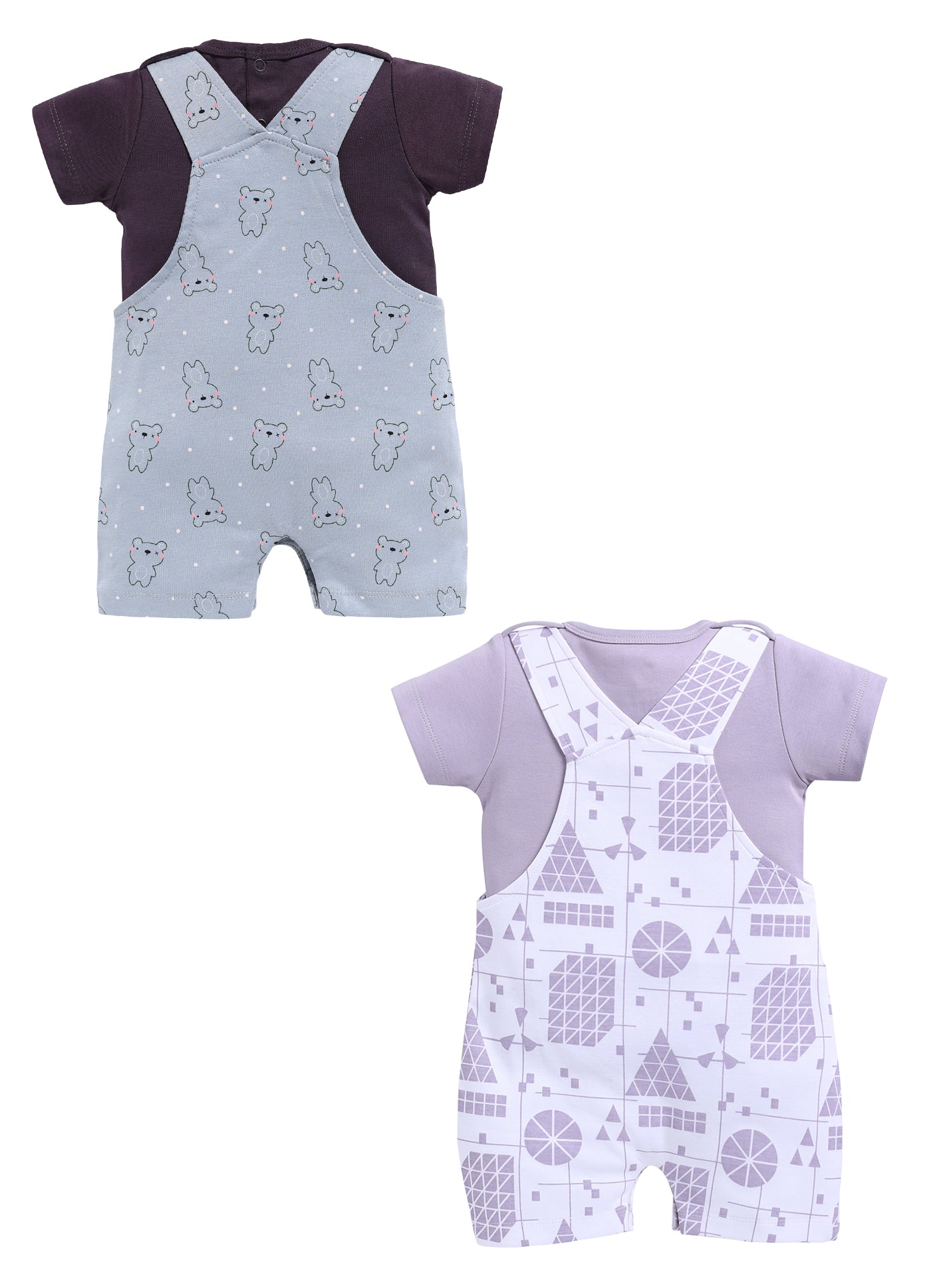 Half Sleeve Dungaree for Boys - Slate Grey & Off-White