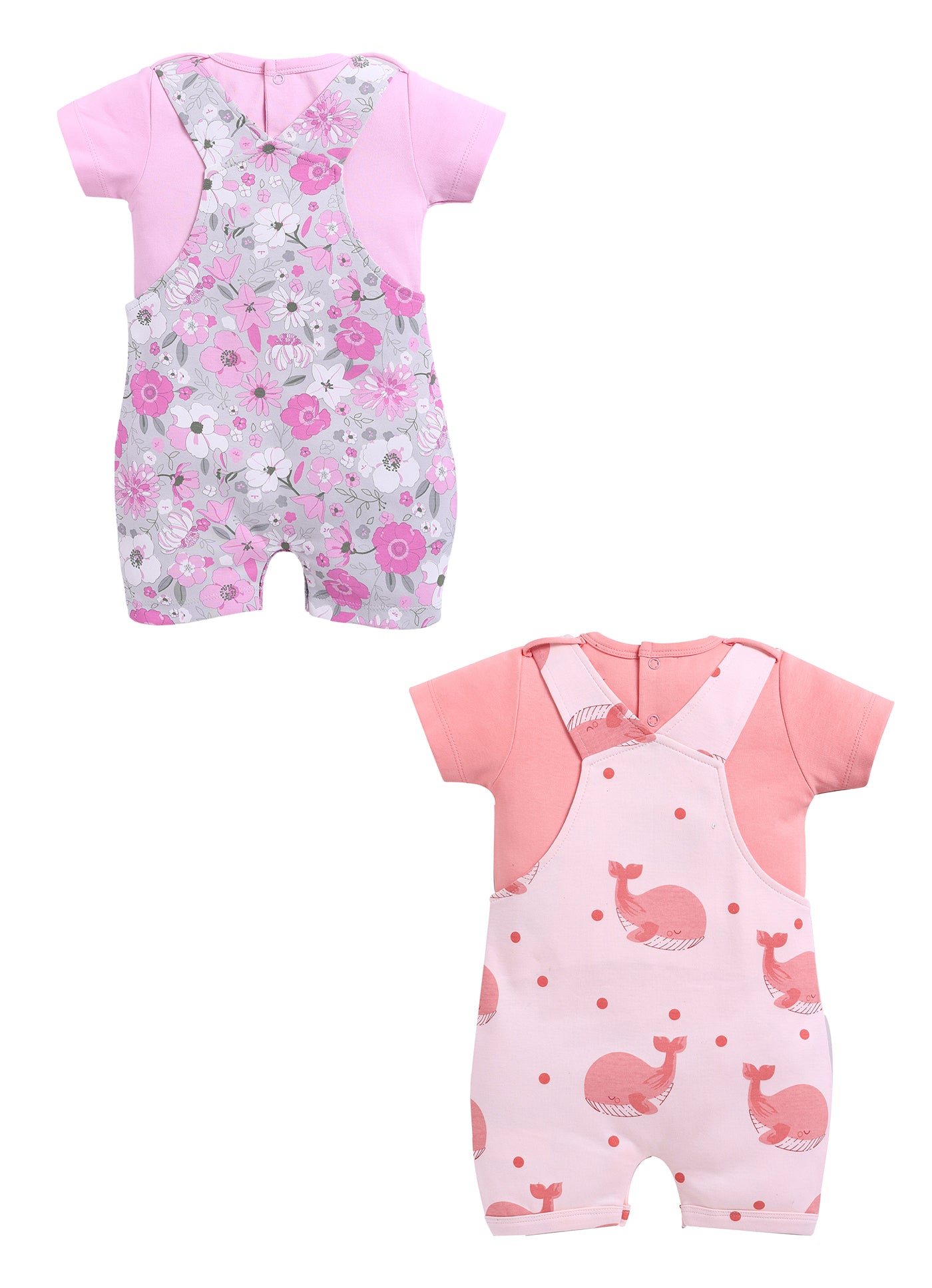 Half Sleeve Dungaree for Girls - Salmon & Pink