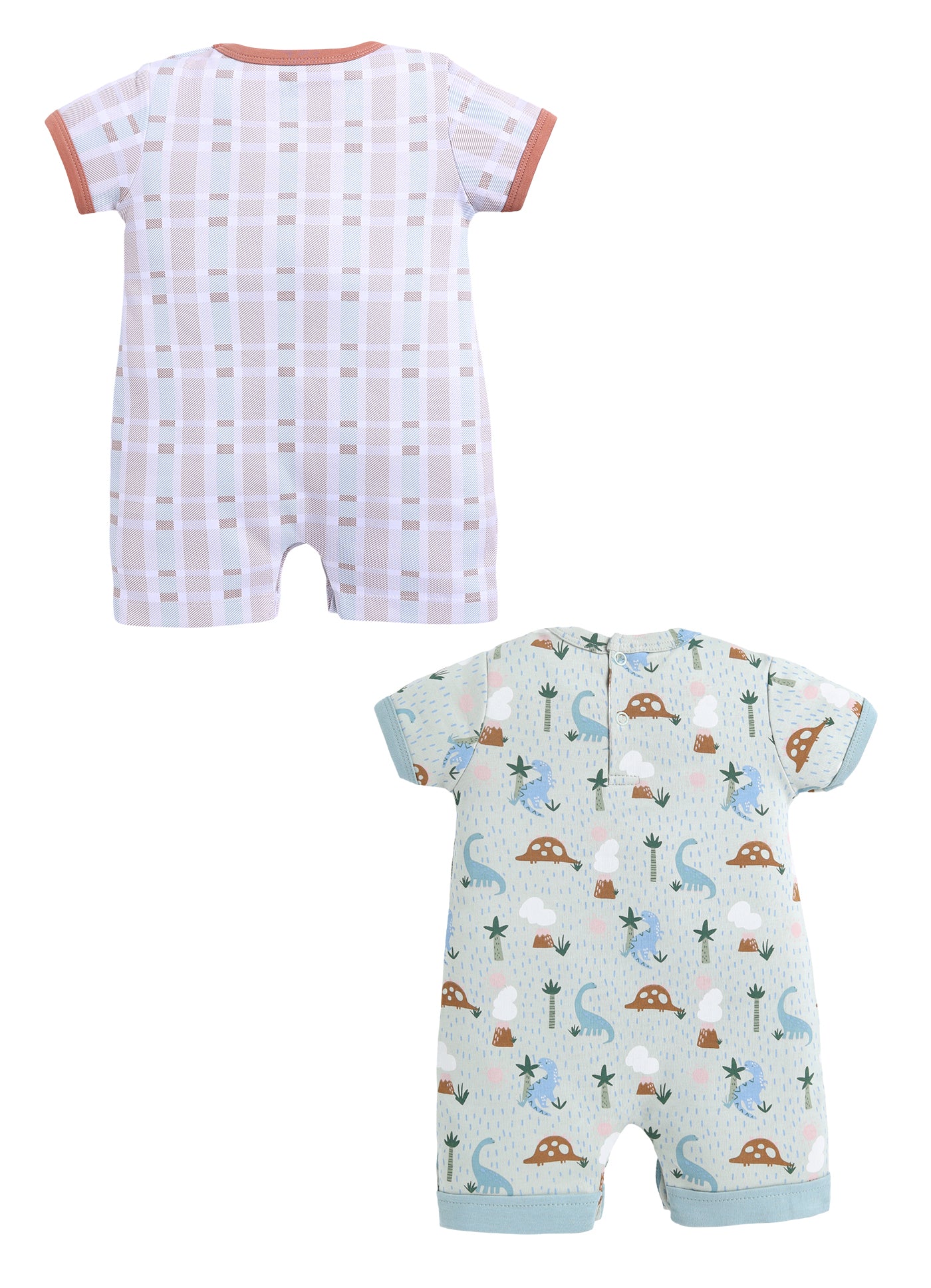 Half Sleeve Romper for Boys - Pista Green & Tan