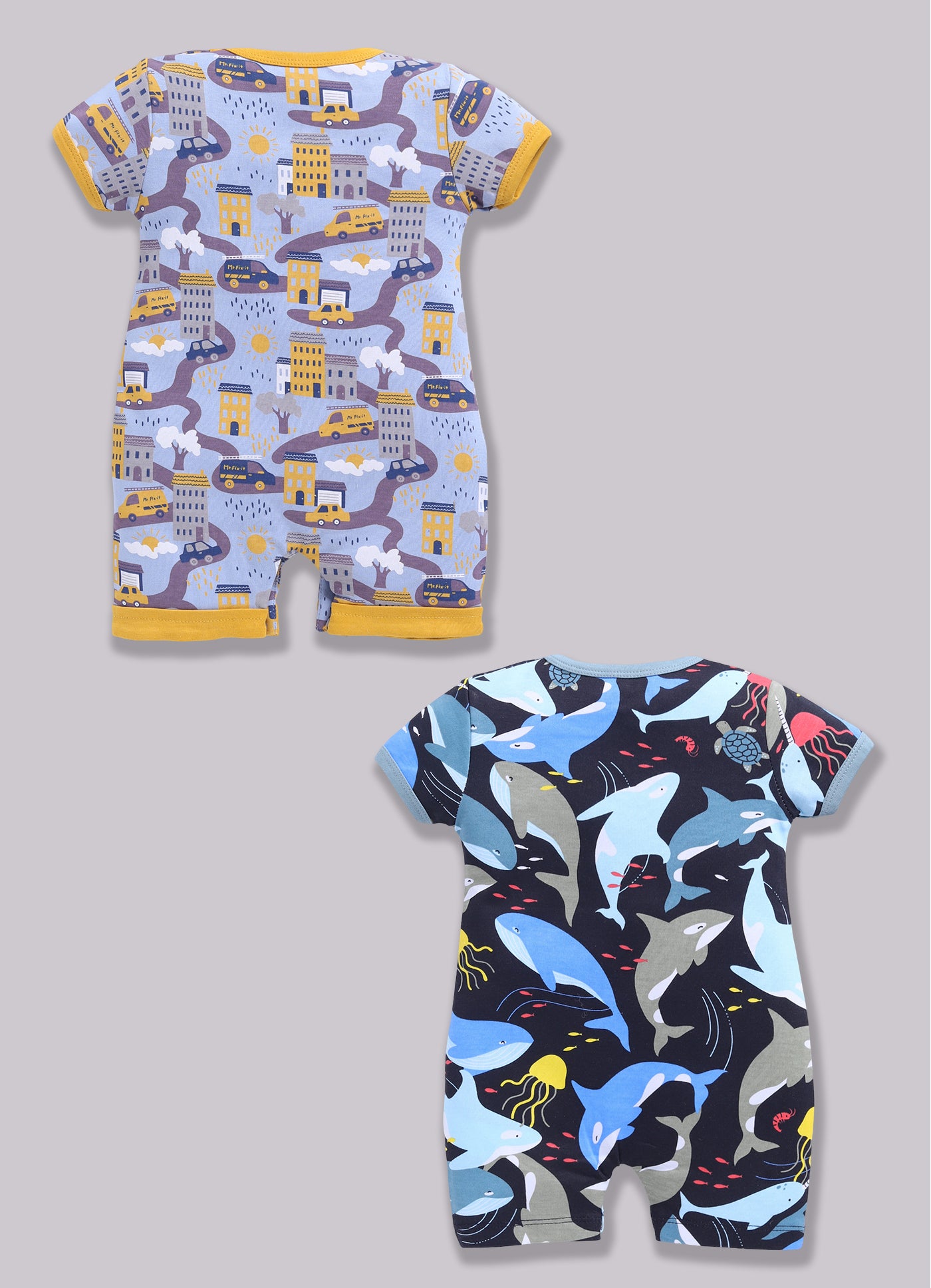 Half Sleeve Romper for Boys - Yellow & Navy