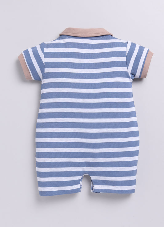 Short Sleeve Striped Polo Baby Boy Romper - Navy Blue