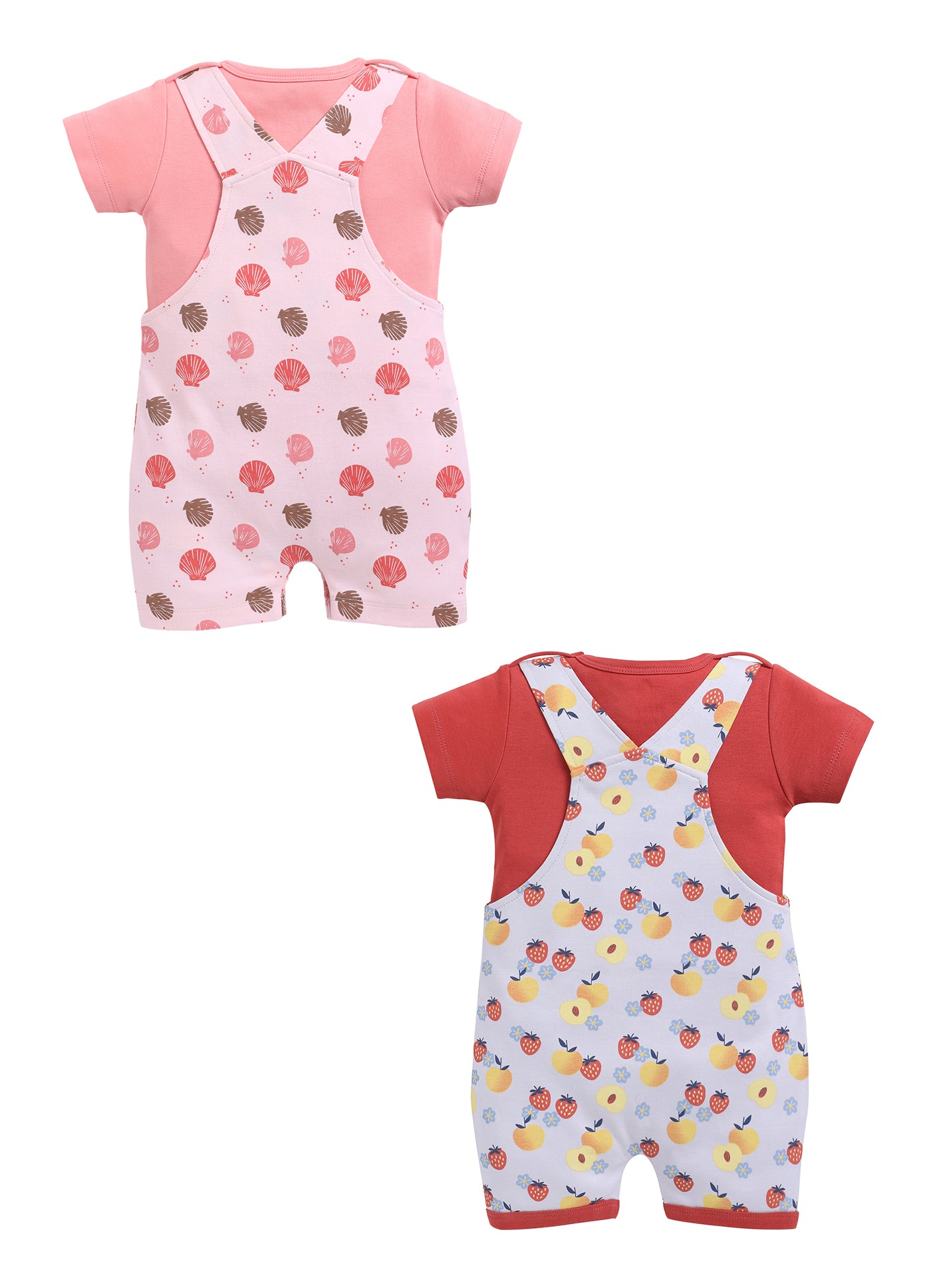 Half Sleeve Dungaree for Girls - Peach & Coral