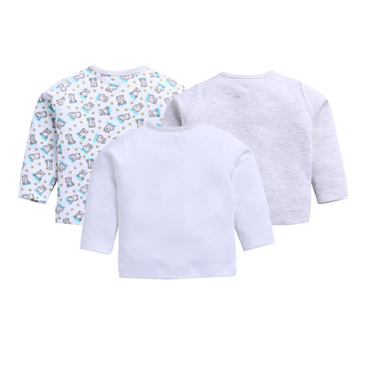 Baby Boys & Baby Girls Printed Pure Cotton T Shirt  (White, Pack of 3)