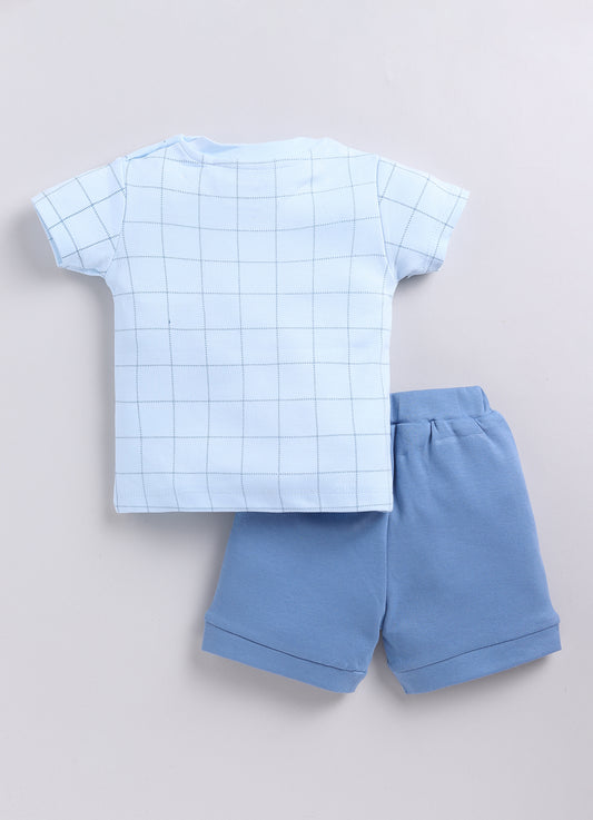 Baby Boy Dino Half T Shit & Shorts-Sky Blue