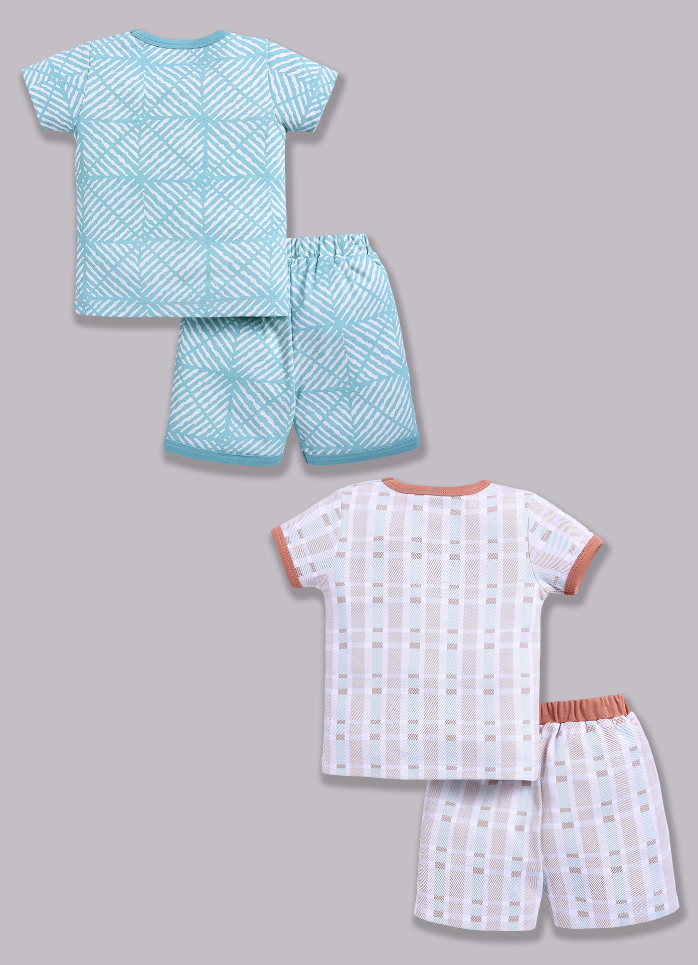 Half Sleeve Top & Bottom for Boys - Sea Green & Tan