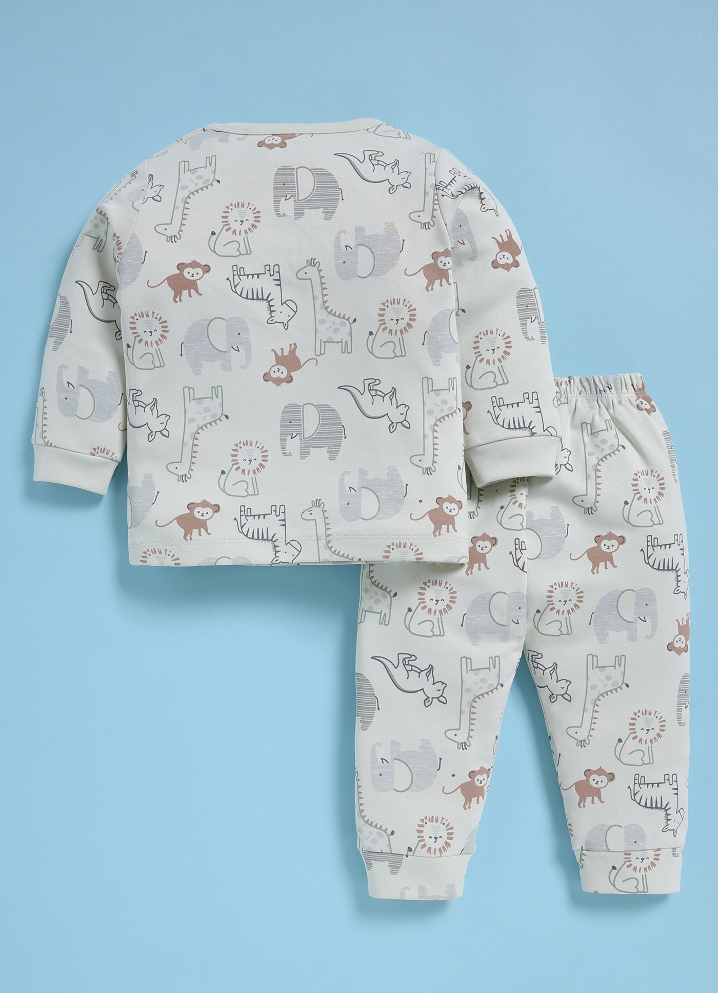 Full-Sleeve Top & Bottom For Boys - Green Cyan Cute Animals
