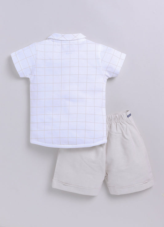 Baby Boy Checked T Shirt & Short-BEIGE