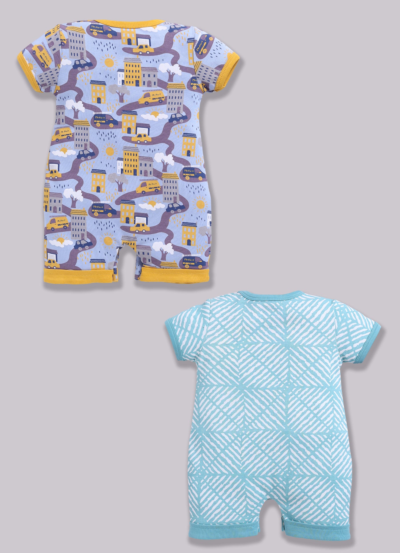 Half Sleeve Romper for Boys - Sea Green & Yellow