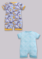 Half Sleeve Romper for Boys - Sea Green & Yellow