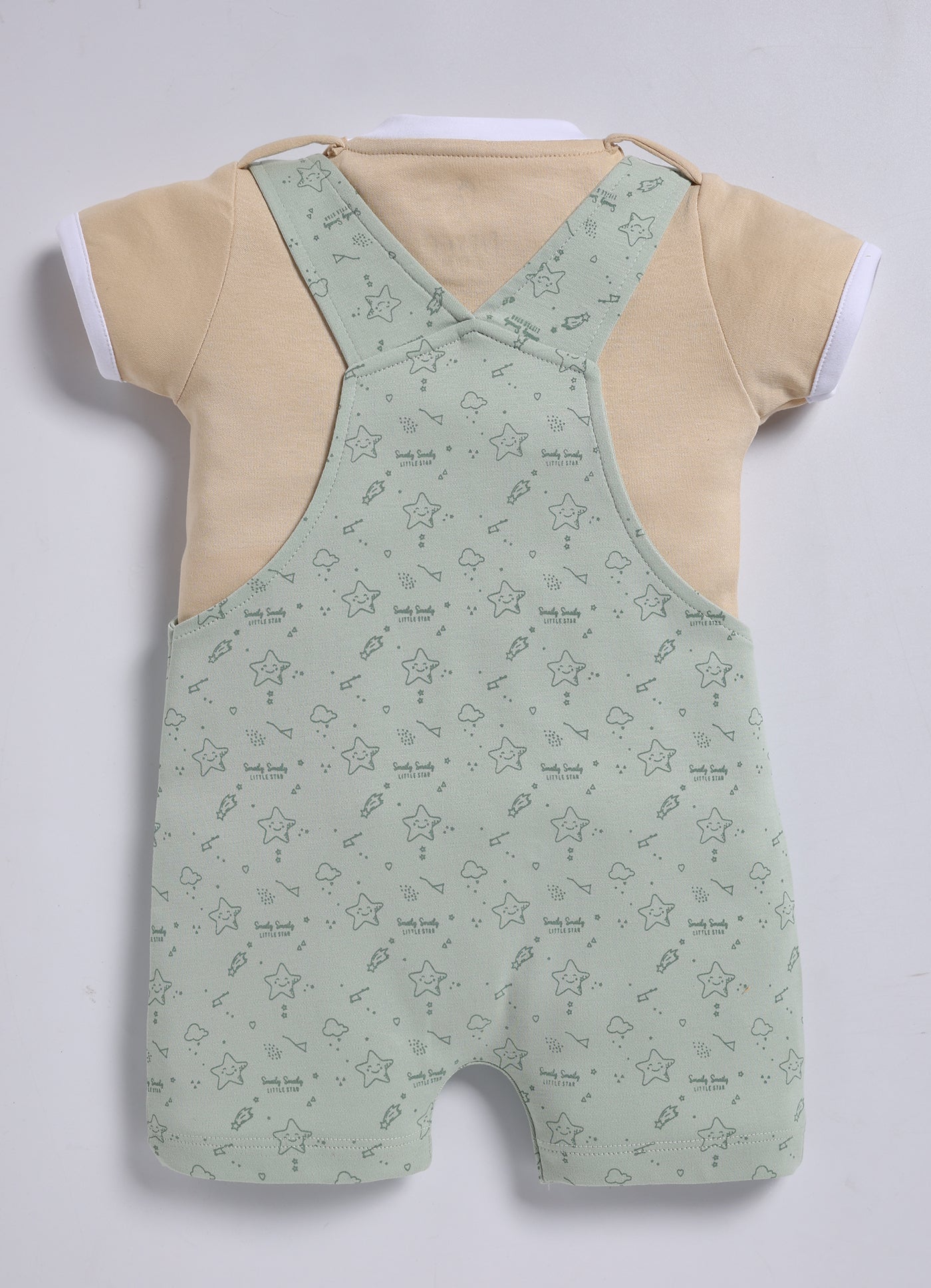 Half Sleeve Dungaree for Boys - Mint Green Starry Bear