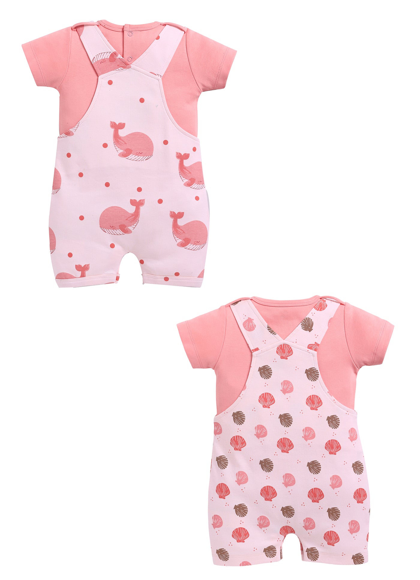 Half Sleeve Dungaree for Girls - Salmon & Coral