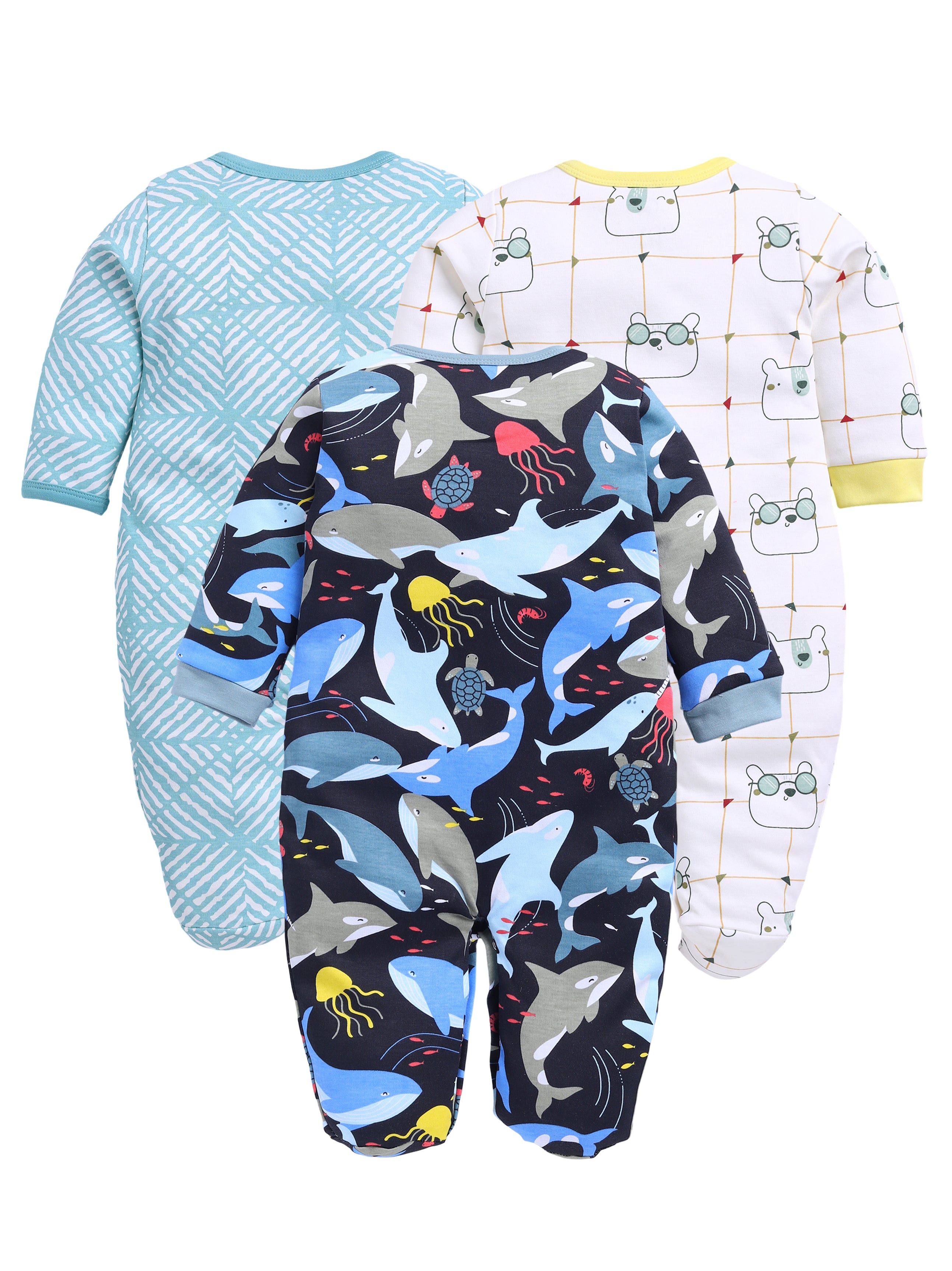Full Sleeve Romper for Boys - Sea Green & Green & Navy