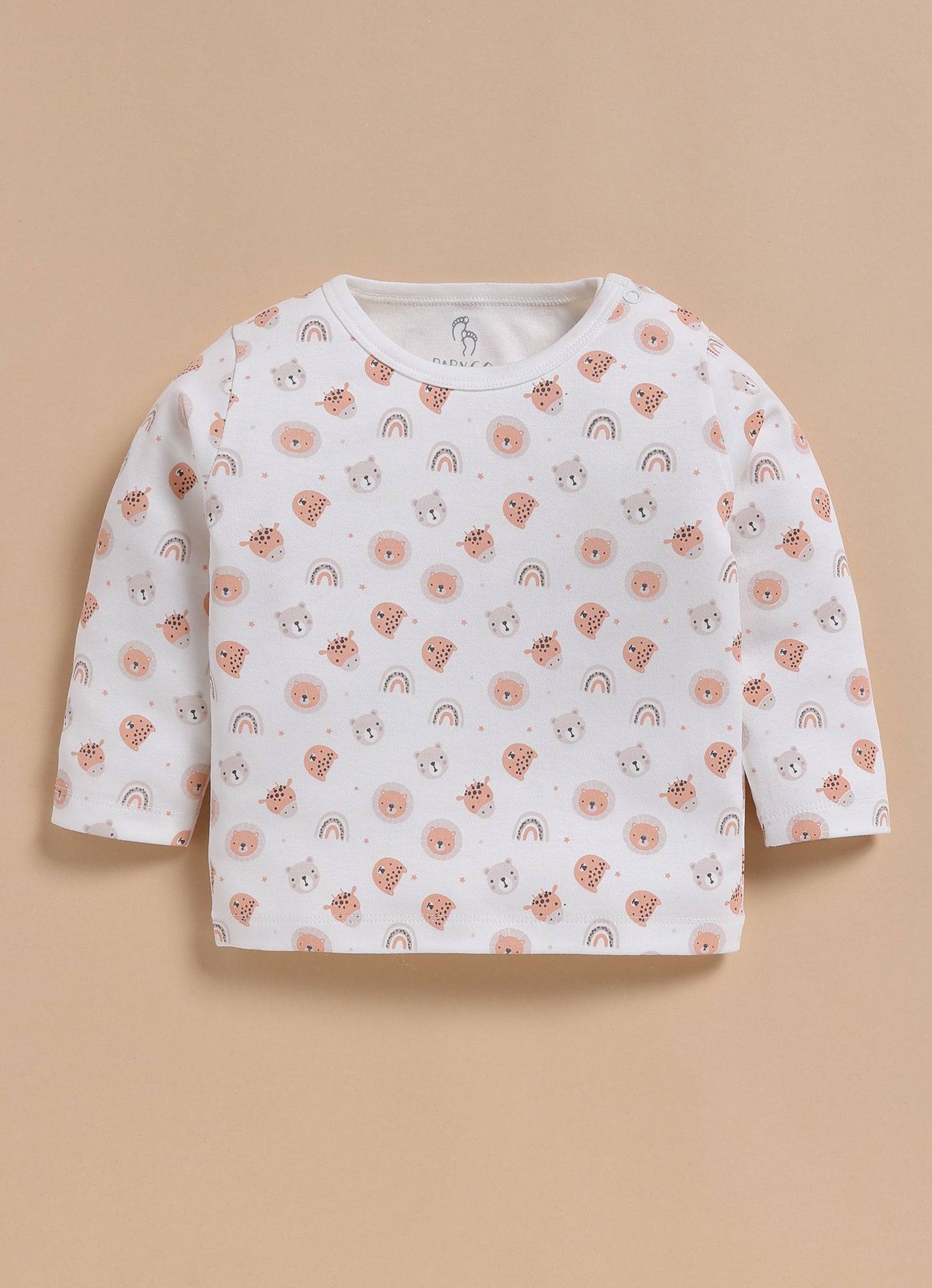 Full-Sleeve Top & Bottom For Boys - White Cute Animals
